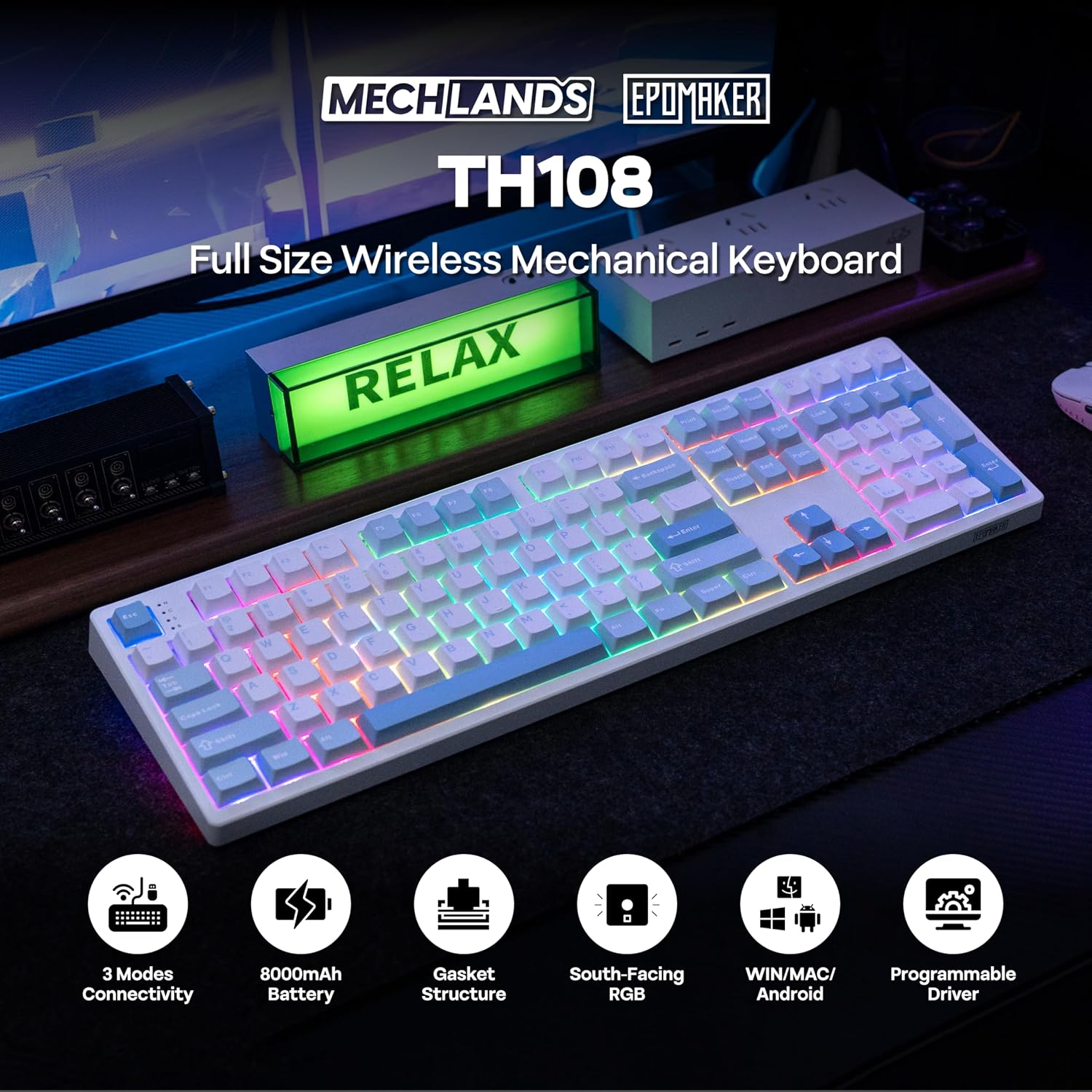 Thumbnail 1 de MechLands EPOMAKER TH108 8000mAh Wireless Mechanical Keyboard