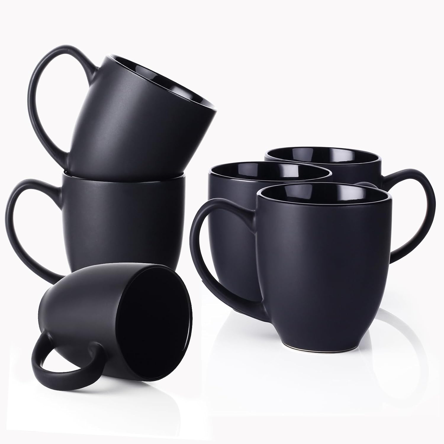 Detalle de DOWAN 11114 Porcelain Coffee Mug Set, 16 oz, Matte Black, Set of 6