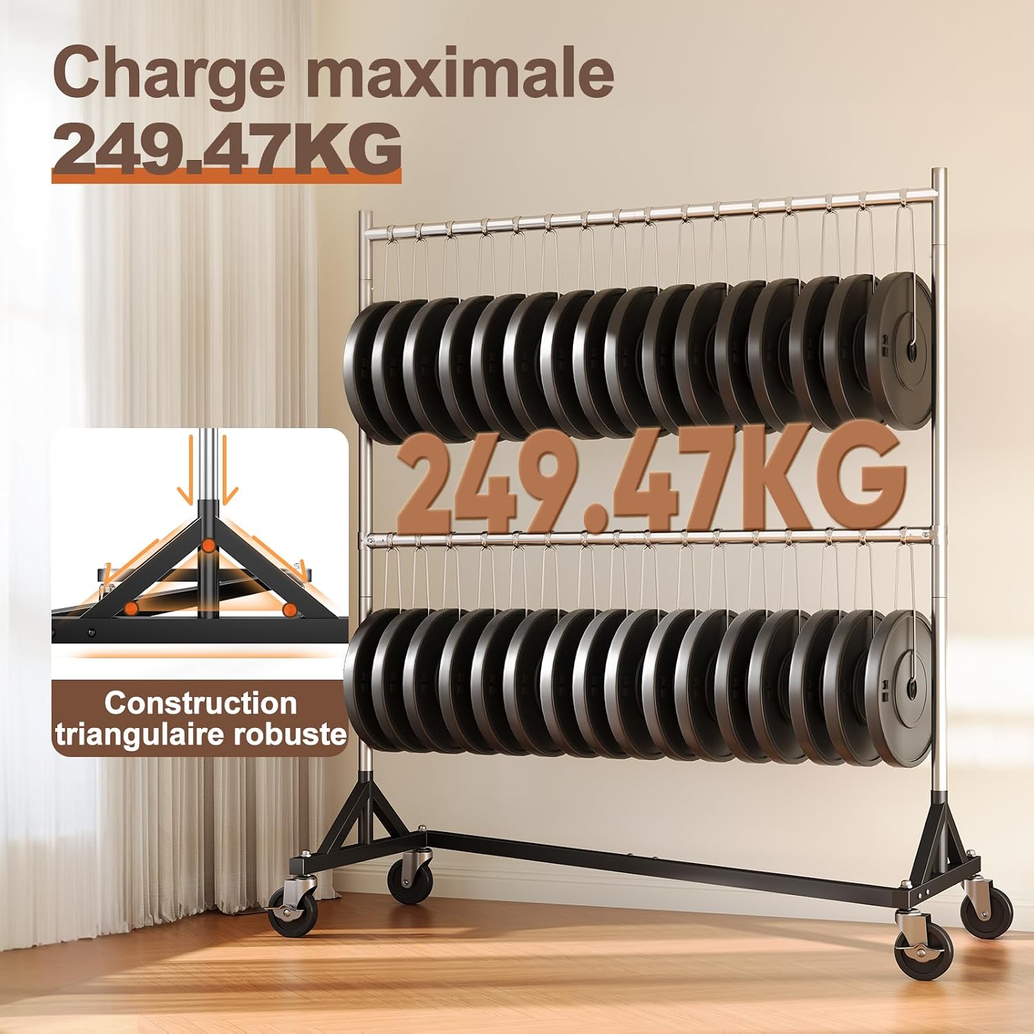 Thumbnail 1 de HOKEEPER dubbel kledingrek met Z-basis, 250 kg, verstelbaar en op wielen