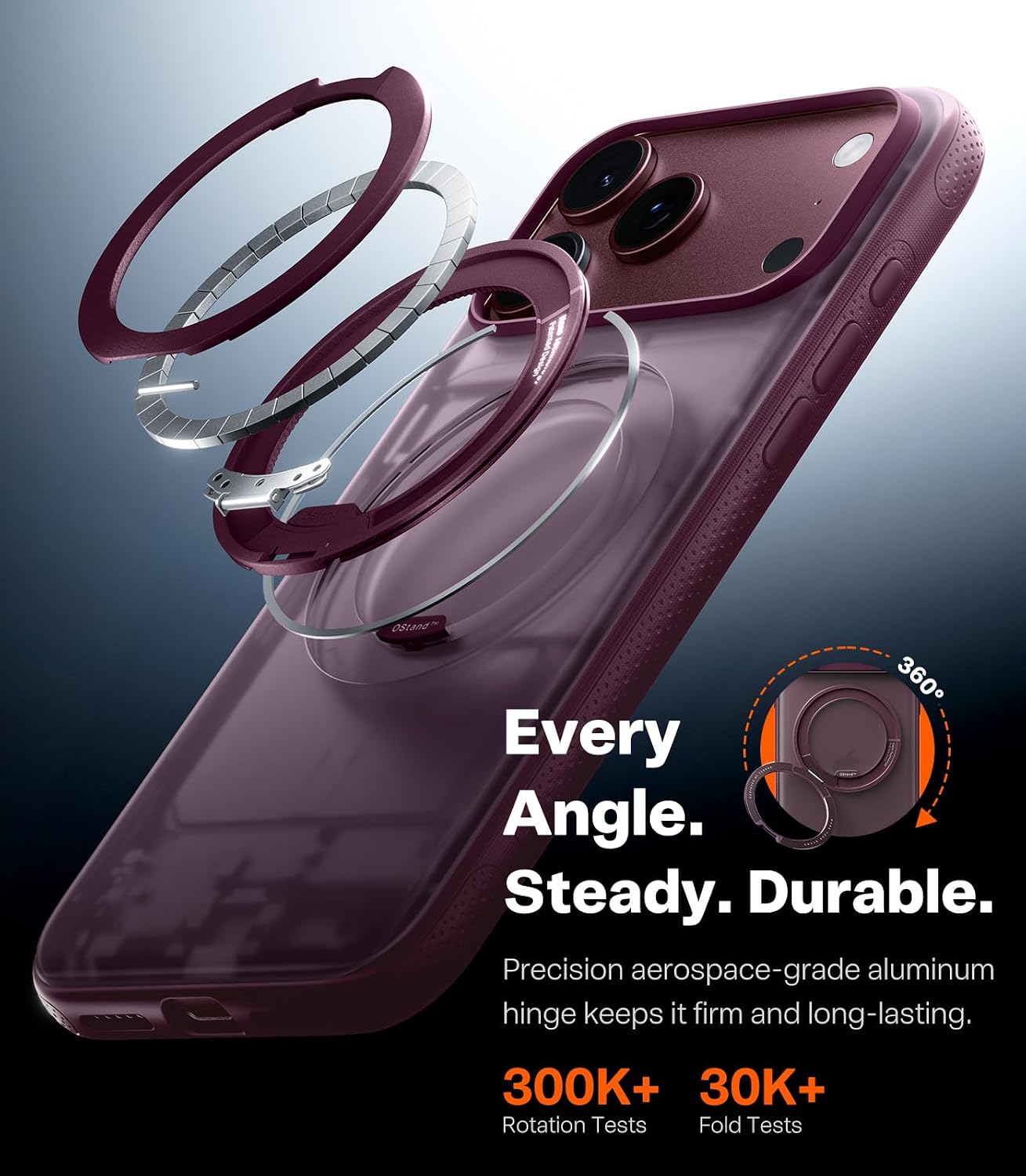 Detalle de TORRAS O3 Fitness Series Case for iPhone 18 Pro Max, 360° Stand, Burgundy