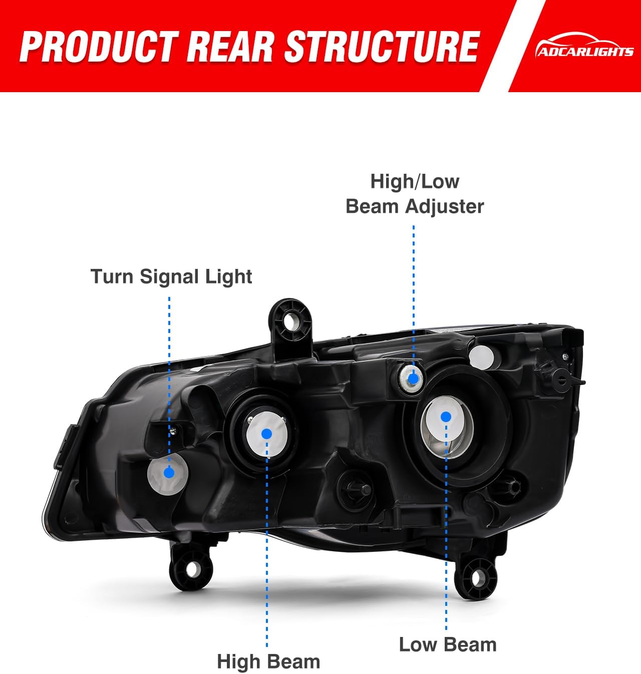 Detalle de ADCARLIGHTS OE-style Headlights for 2011–2018 Dodge Grand Caravan and 2008–2016 Chrysler Town & Country (Chrome Housing, Amber Reflector)