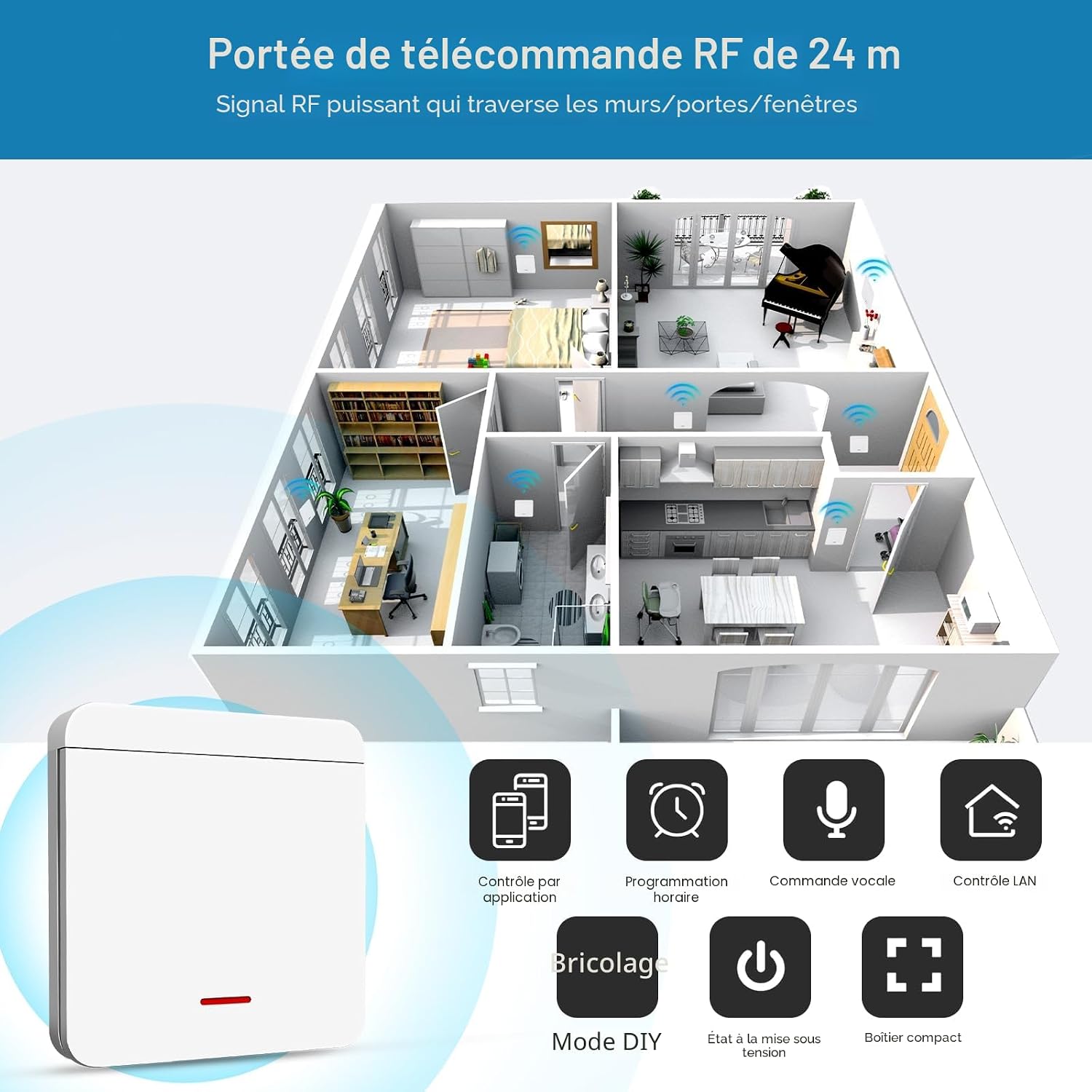 Thumbnail 3 de Pixelure Interrupteur d'éclairage sans fil — Contrôleur récepteur 10 A pour lampes jusqu’à 1500 W