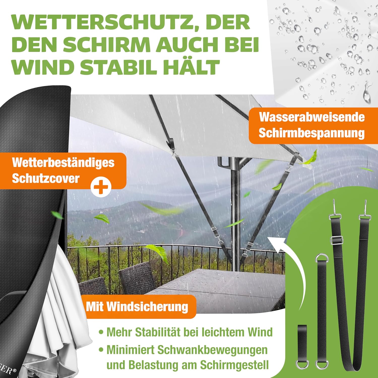 Thumbnail 6 de KESSER Sonnenschirm Solar Ø 300 cm/Ø 350 cm mit LED-Beleuchtung – Kurbelmechanik, Alu-Gestell, mit Abdeckung
