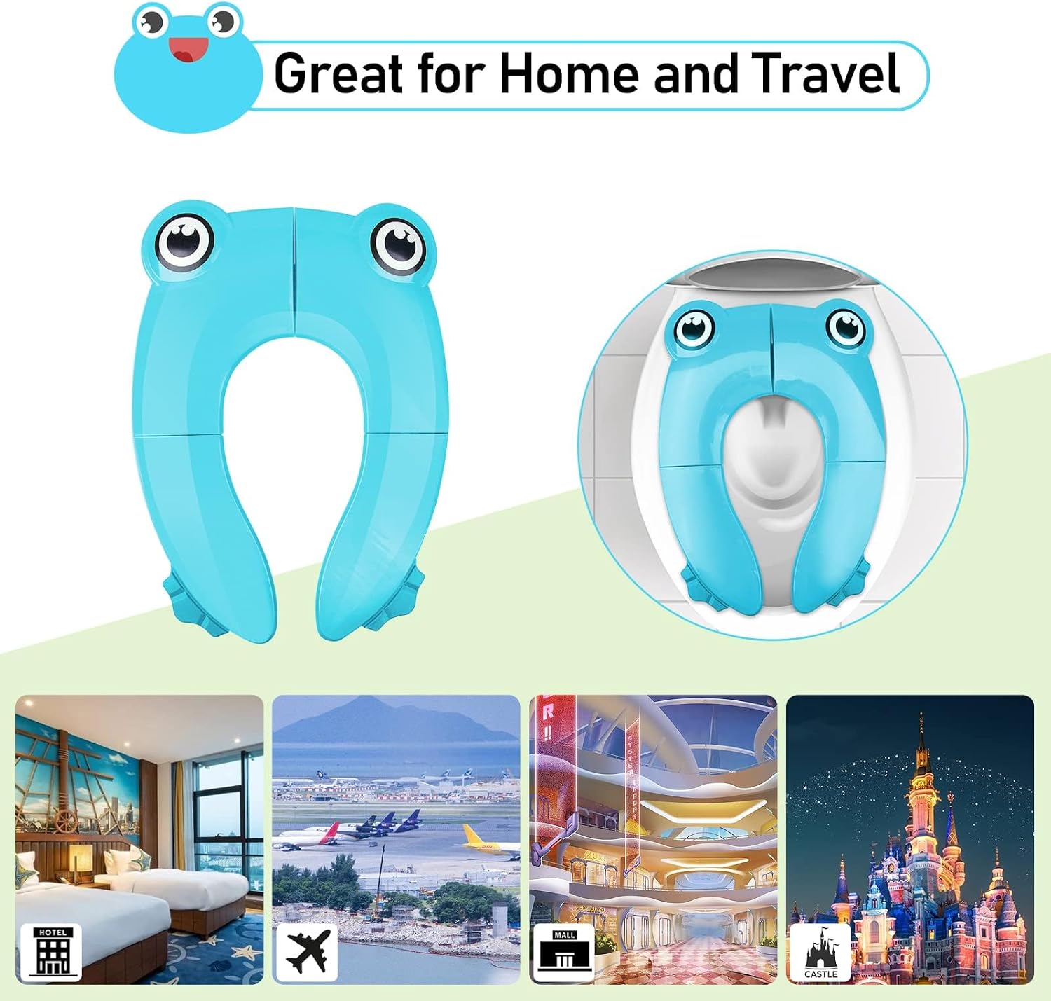 Detalle de Pejoye Folding Potty Training Seat for Kids – Foldable, Portable Toddler Toilet Seat (Blue Frog)