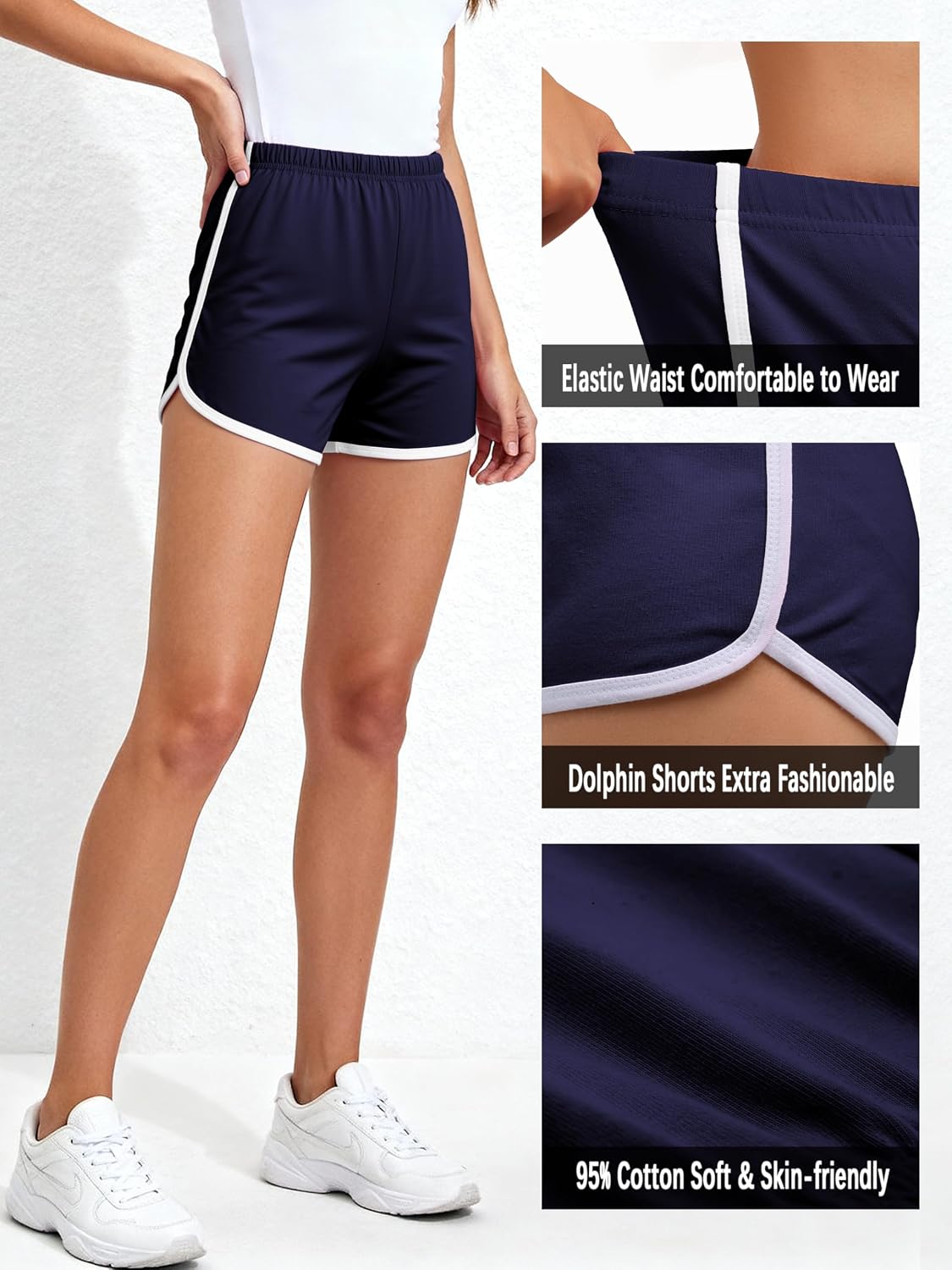 Thumbnail 3 de URATOT Women’s Cotton Gym & Yoga Elastic Shorts (Pack of 2)