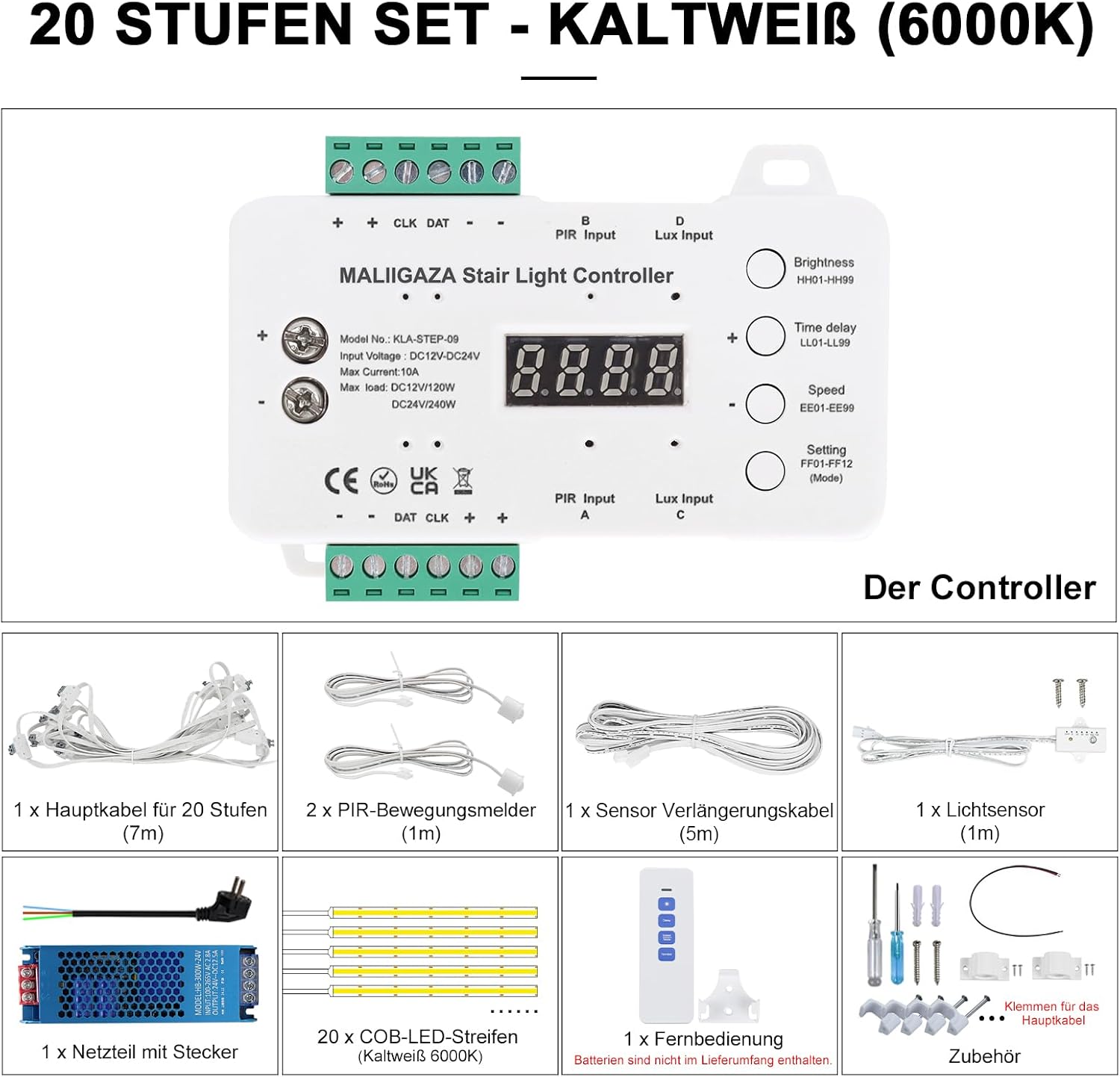 Thumbnail 6 de MALIIGAZA Smart Treppenbeleuchtung 20 Stufen – COB LED Lichtband mit Bewegungsmelder, 6000 K, einfache Installation
