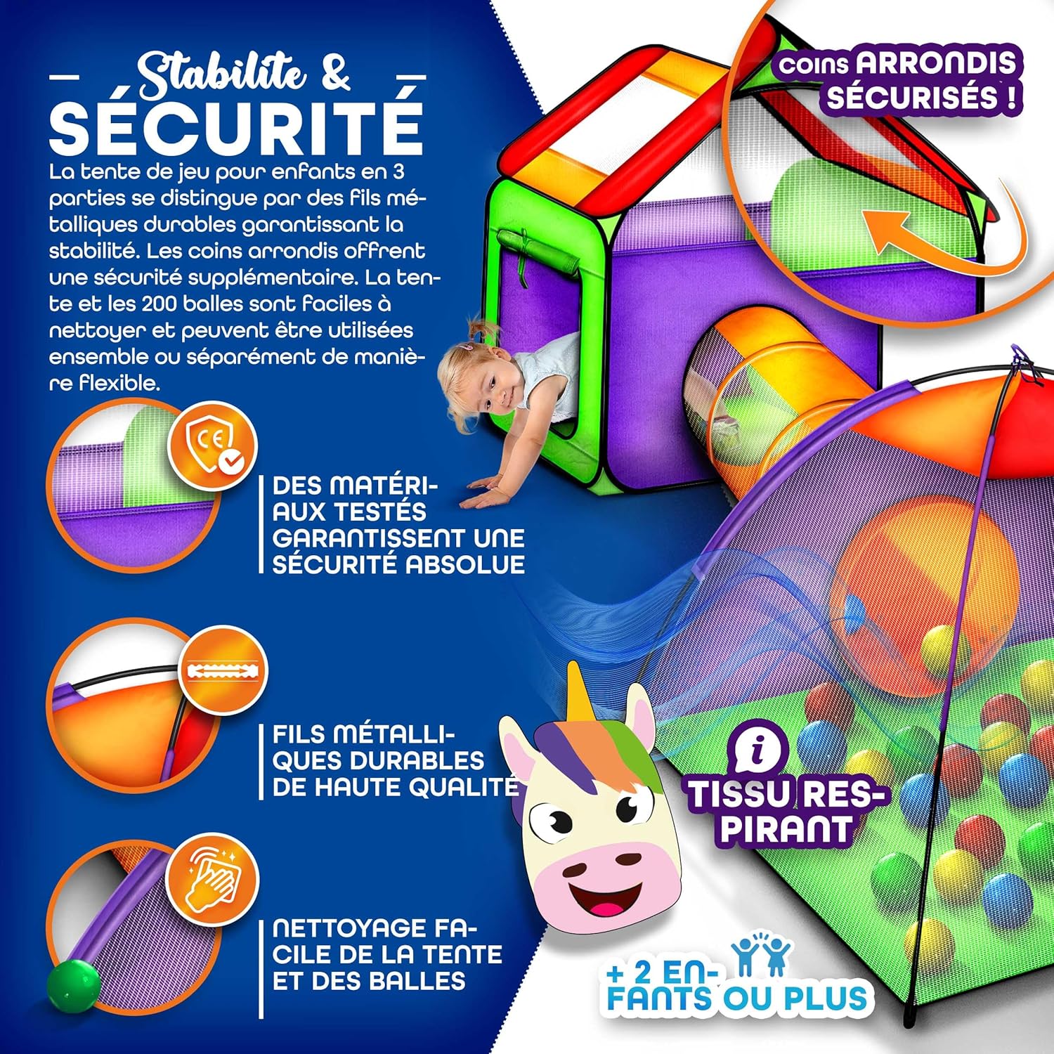 Detalle de Tente de jeu KIDUKU Igloo avec tunnel, maison, 200 balles et étui de transport