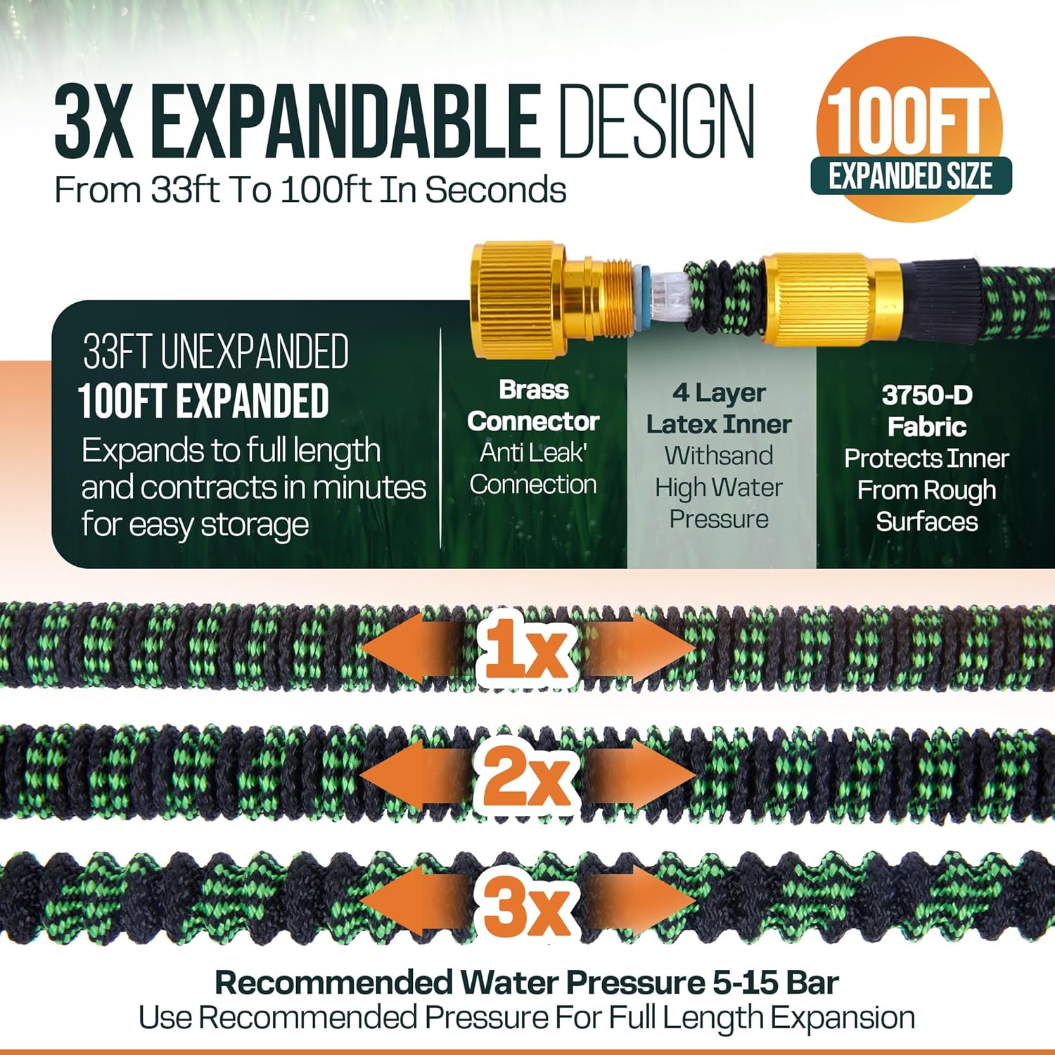 Thumbnail 2 de MOSII 100FT Expandable Garden Hose Pipe with 10-Pattern Nozzle