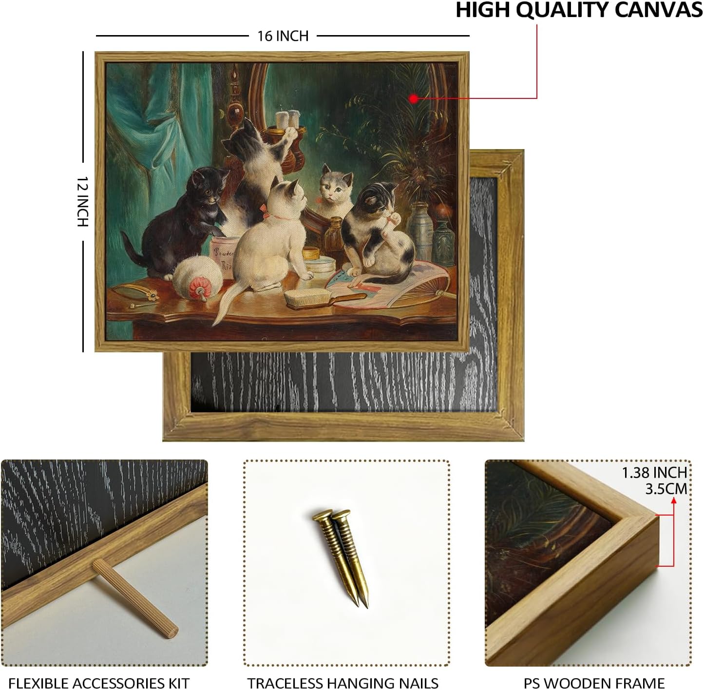 Thumbnail 2 de Retro Victoria Decor Funny Cat Framed Wall Art (12x16) – Charming Vintage Canvas for Bedroom or Nursery