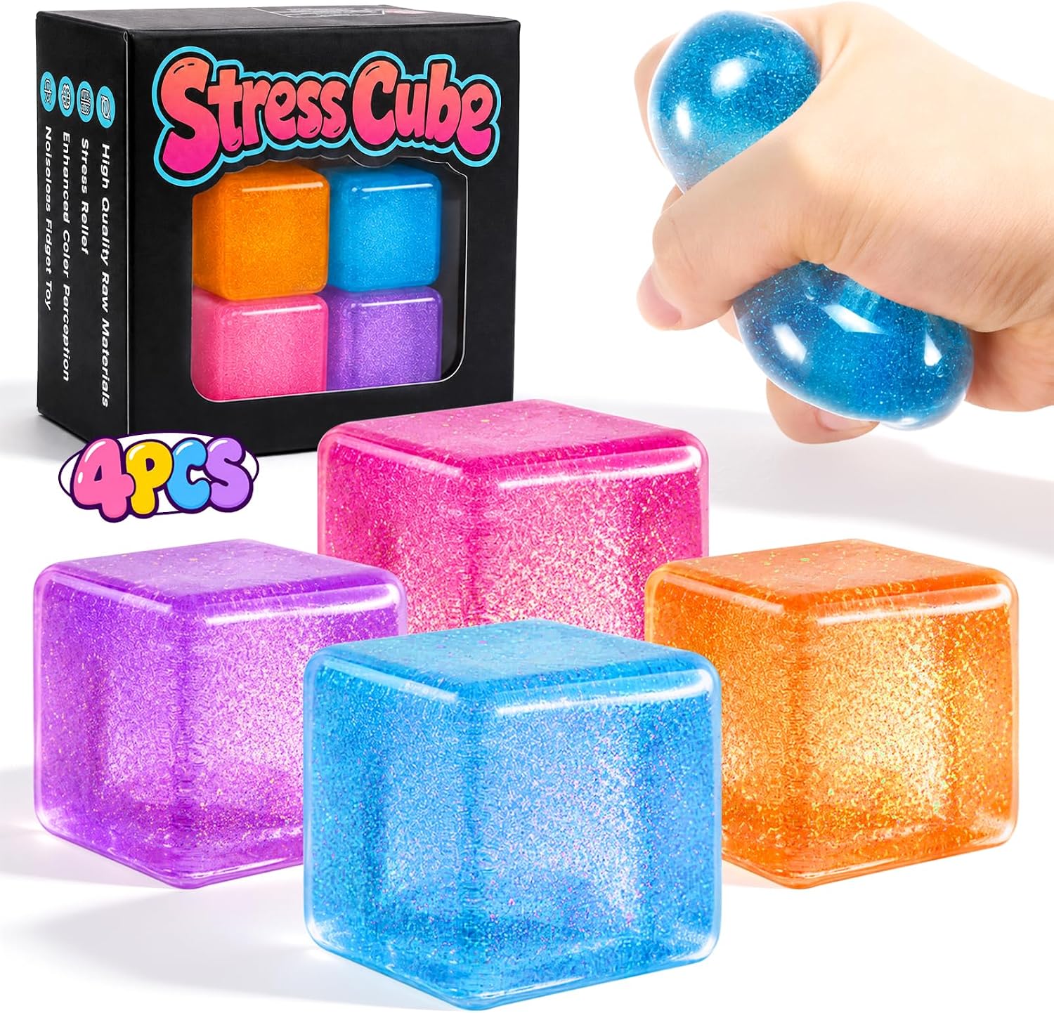 Detalle de Ksmky SJ20260409-squeeze toys Stress Cube Fidgets, 4-Pack TPR Set