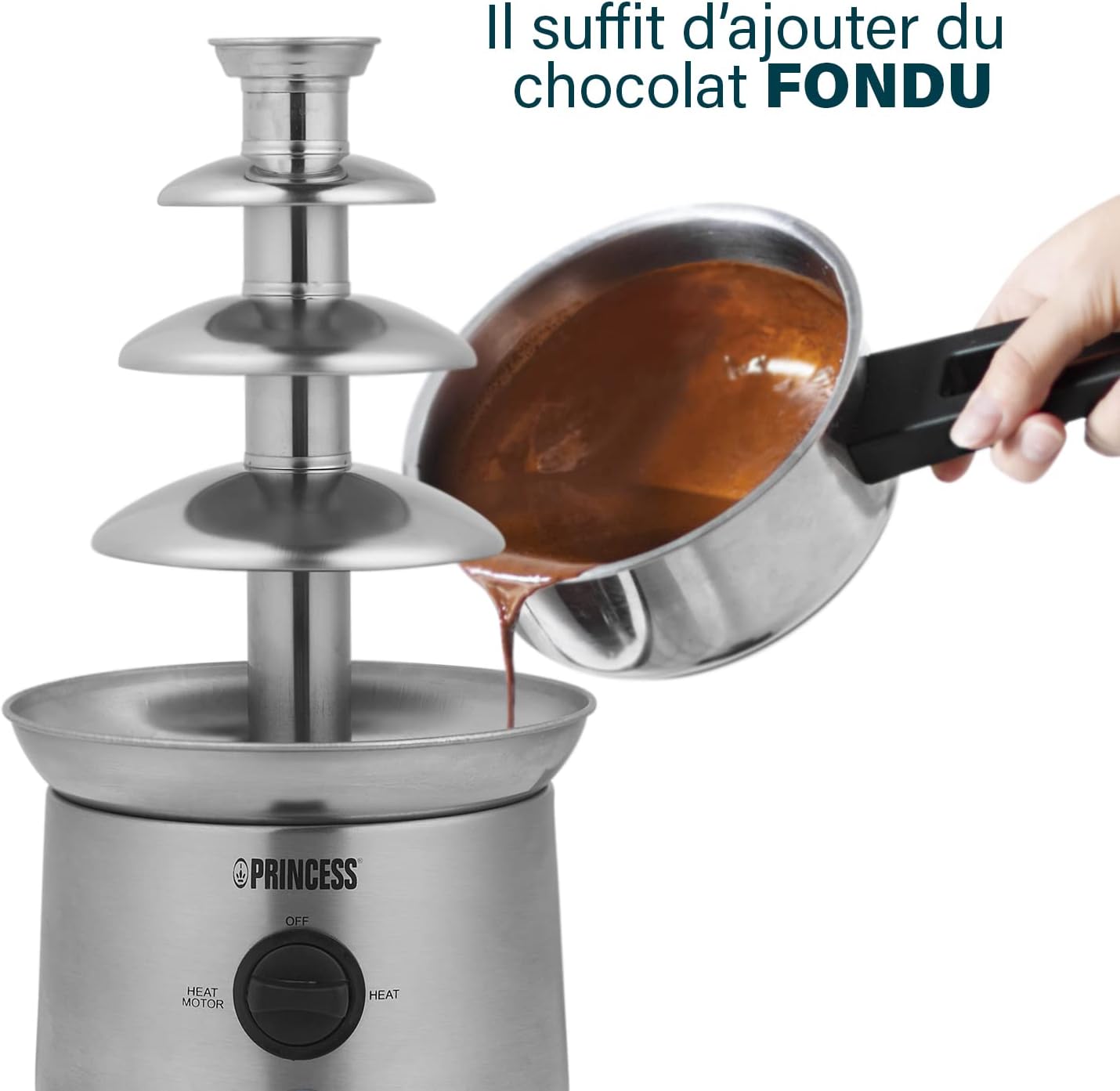 Detalle de Princess fontaine à chocolat XXL Inox Brossé – 4 étages, 1,1 L, 190 W