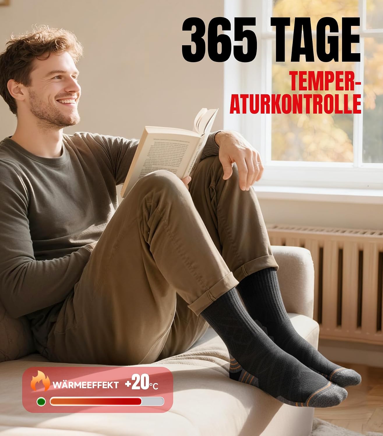 Detalle de PULIOU Lot de 3 paires de chaussettes thermiques en laine mérinos — confort chaud pour homme et femme