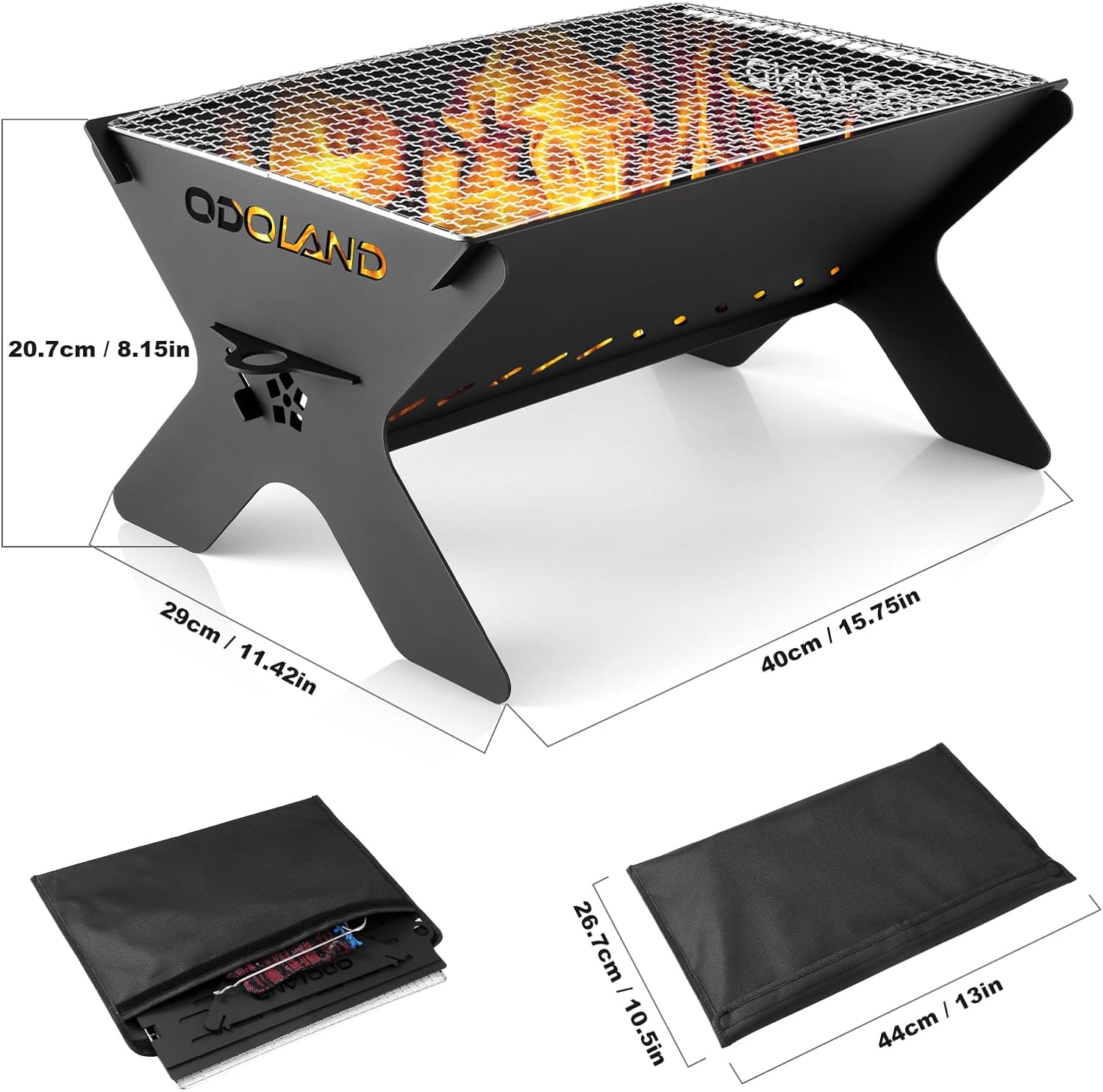 Thumbnail 2 de Odoland Camping Fire Pit – Portable 2-in-1 wood-burning fire pit and grill with detachable cooking grate