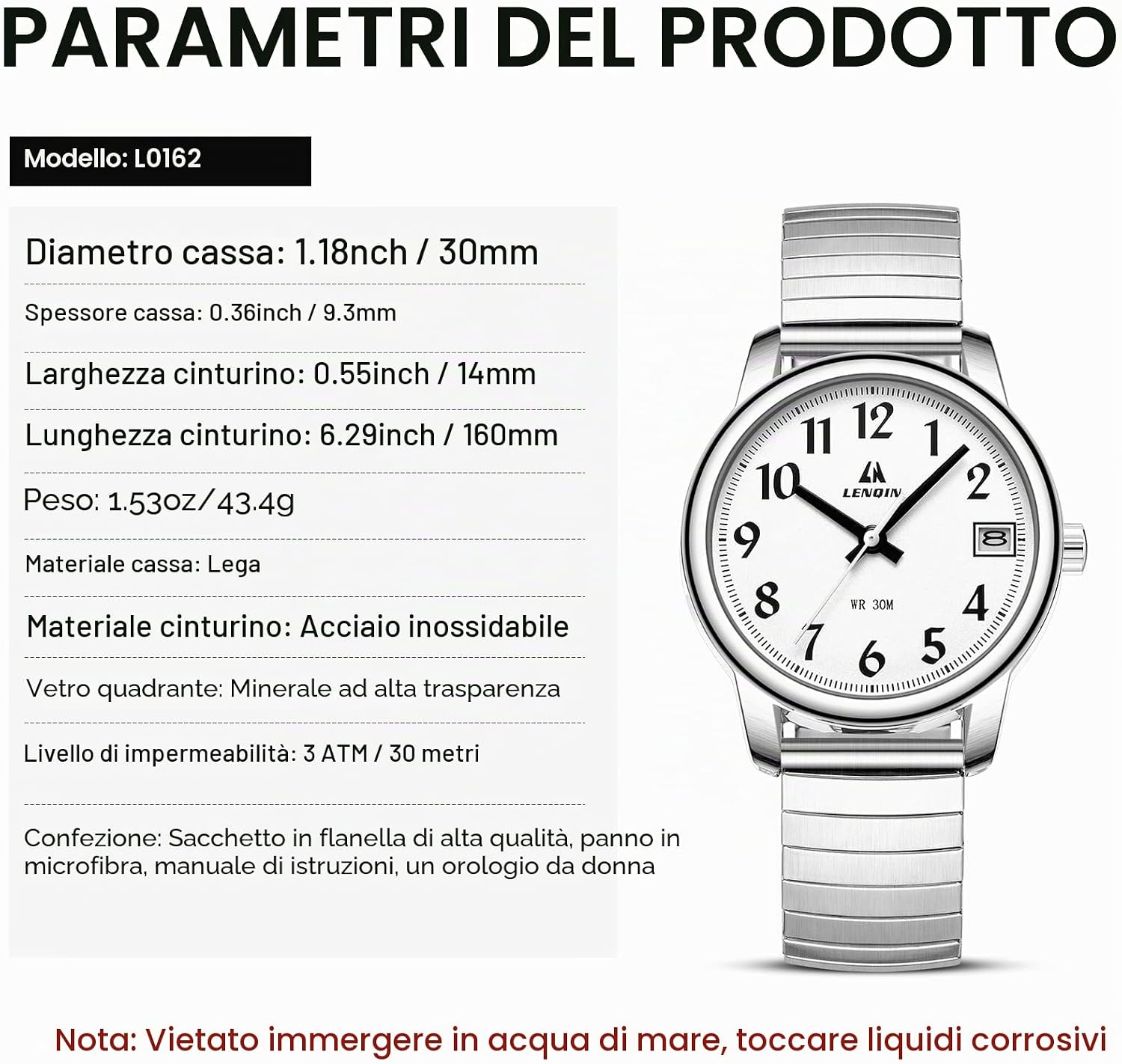 Thumbnail 6 de LN LENQIN orologio donna analogico al quarzo in acciaio con cinturino espandibile, impermeabile 3 ATM