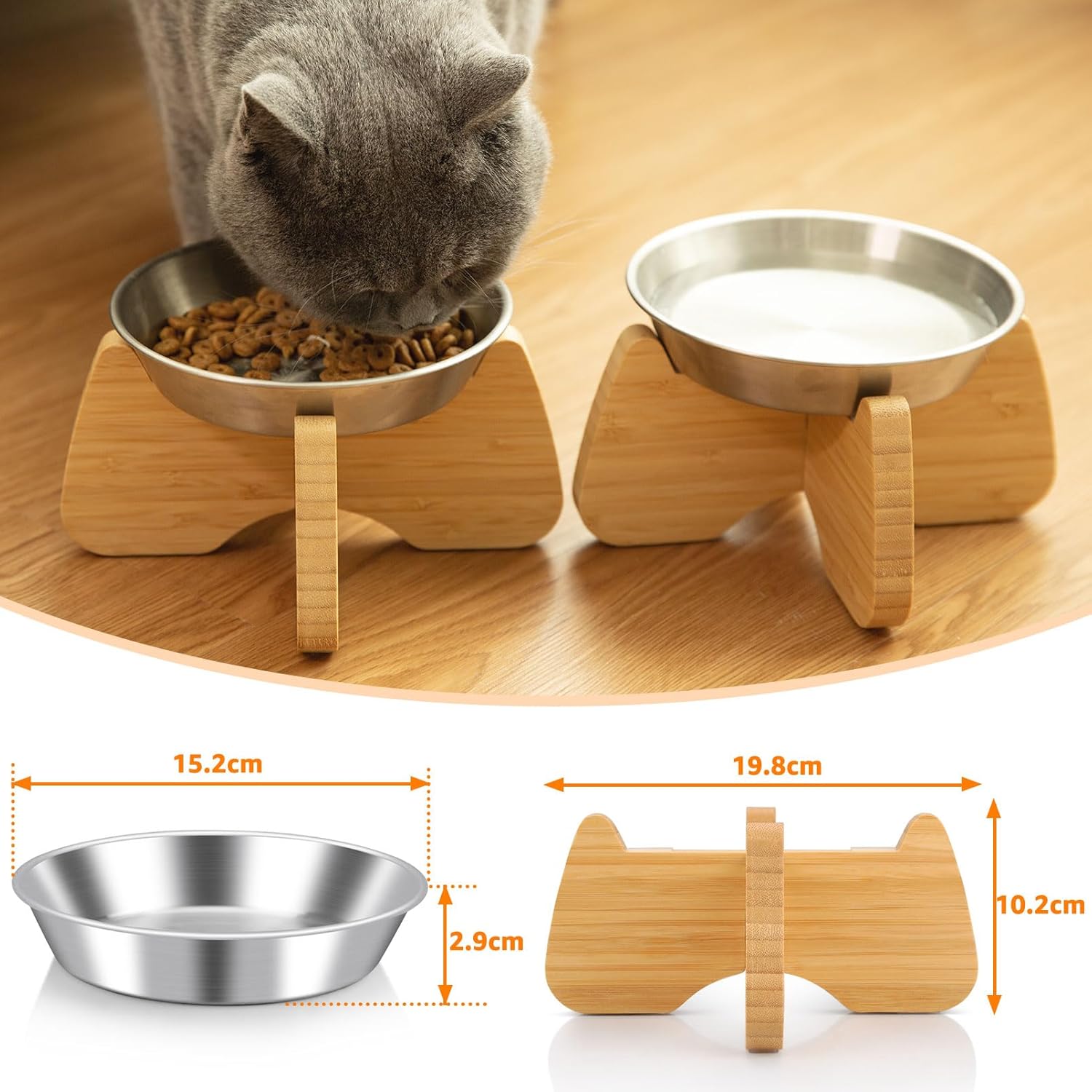 Thumbnail 1 de BULANGDE Raised Cat Bowls with Stainless Steel Bowls and Bamboo Stand (Non-slip, easy-clean)