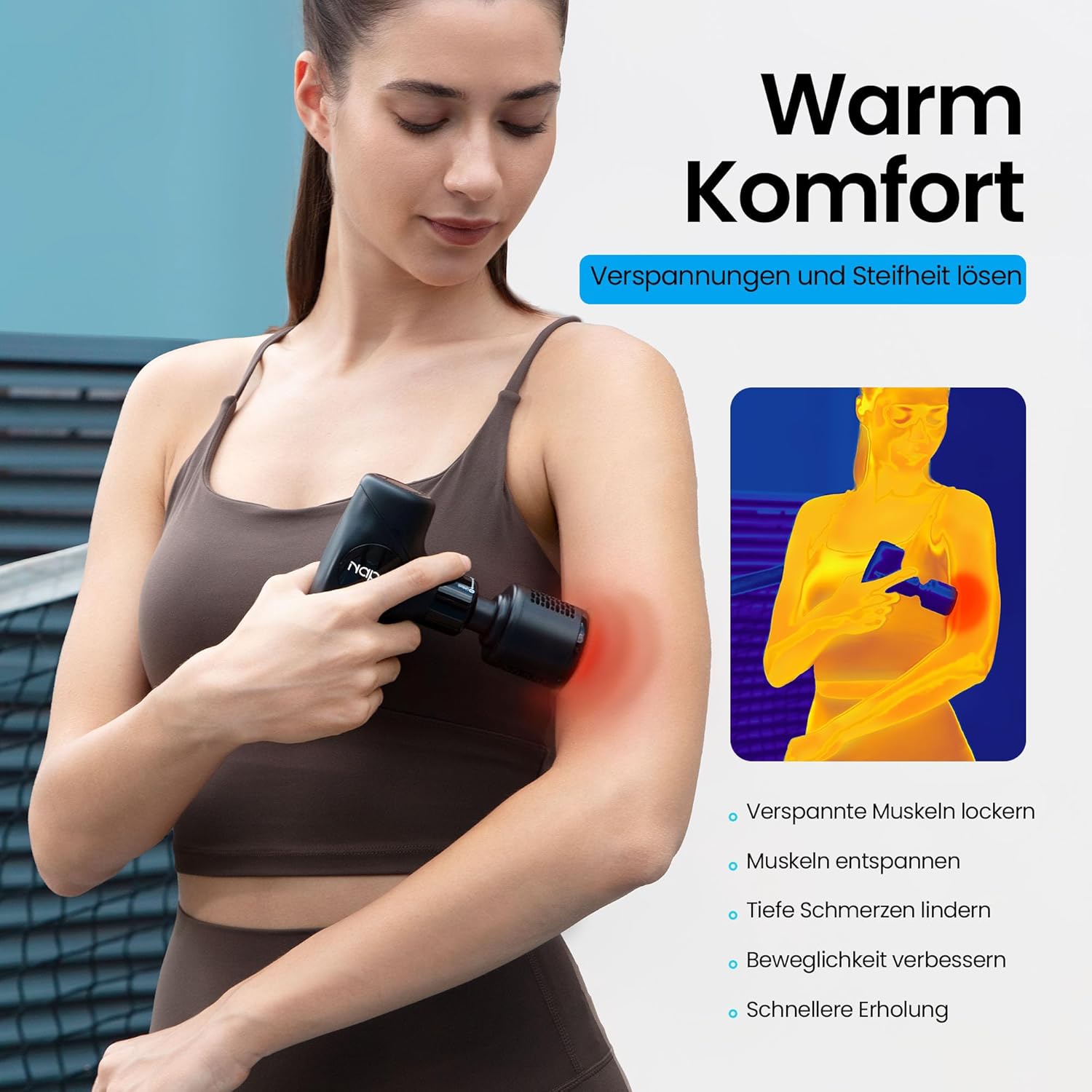 Thumbnail 3 de NAPRE 3-in-1 Mini Massagepistole mit Wärme & Kälte, abnehmbare Verlängerung, ultra-leise, 5 Köpfe & Koffer