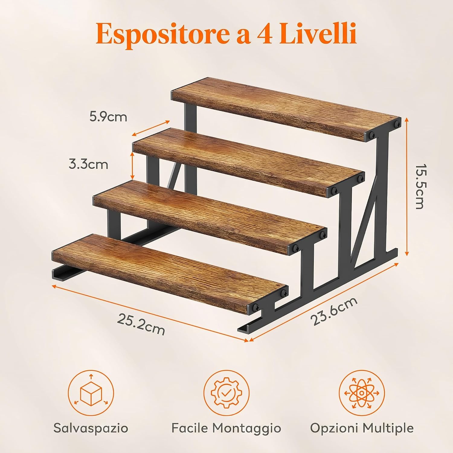 Detalle de Lifewit 24461 parfumorganizer met 4 etages, houten plateaus en metalen frame