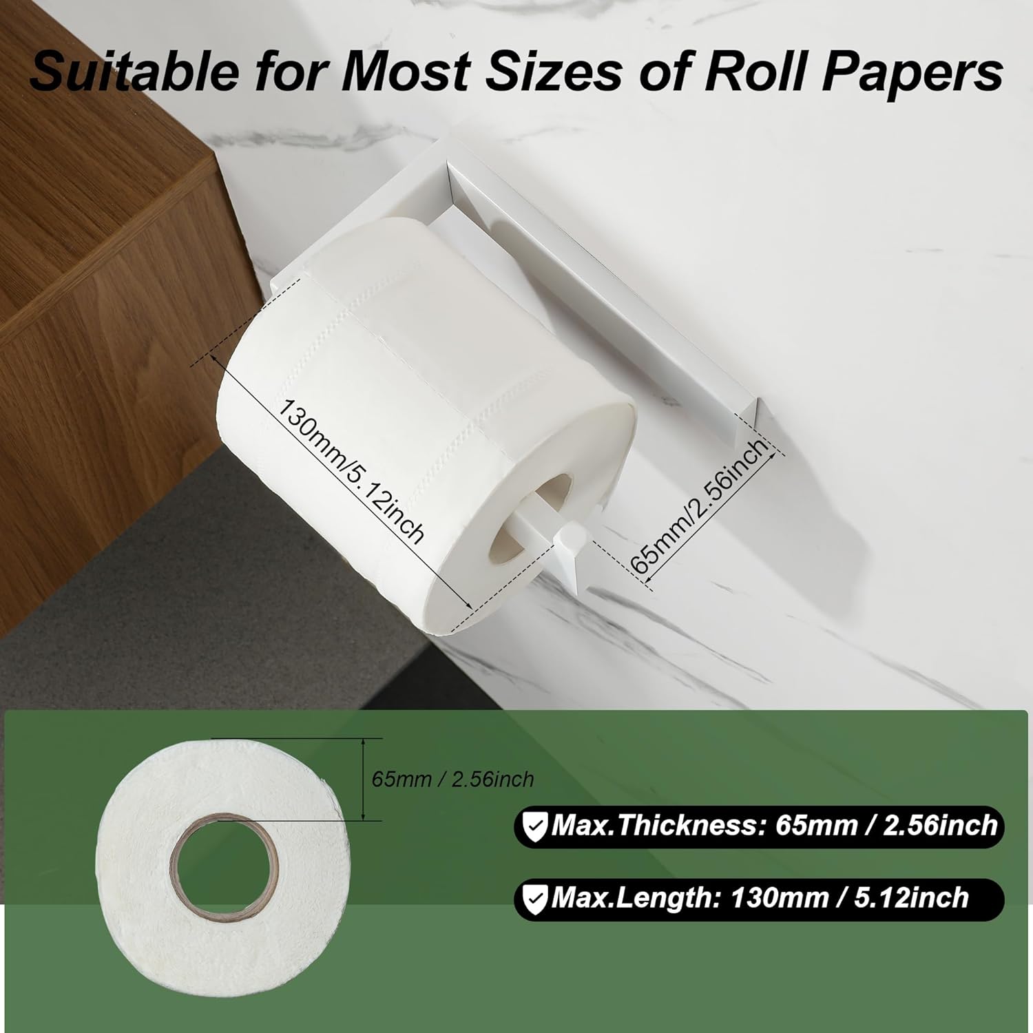 Thumbnail 3 de SAYAYO Dérouleur Porte Papier Toilette Mural en Acier Inoxydable 150 mm – Blanc (EGKN2211-W)