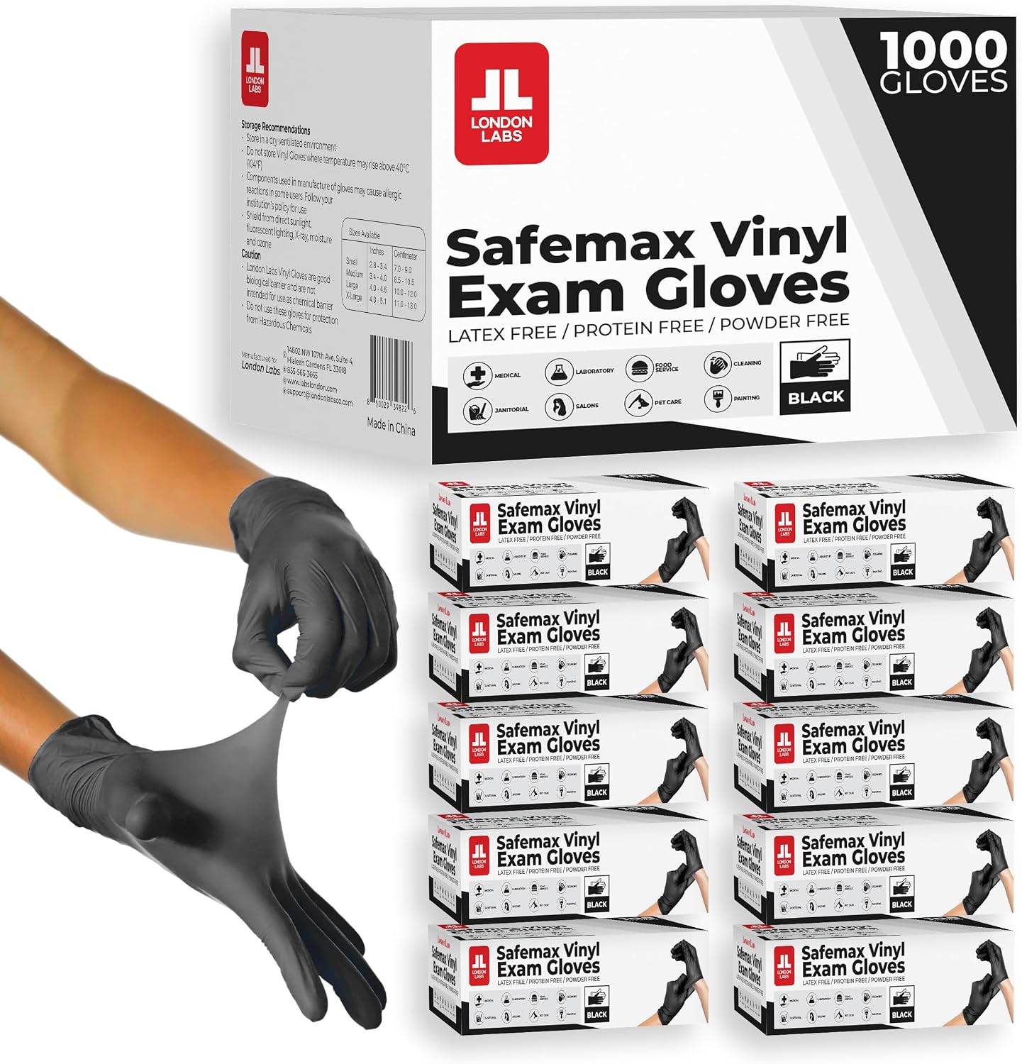 Detalle de London Labs Black Synthetic Vinyl Exam Gloves, Powder-Free and Latex-Free