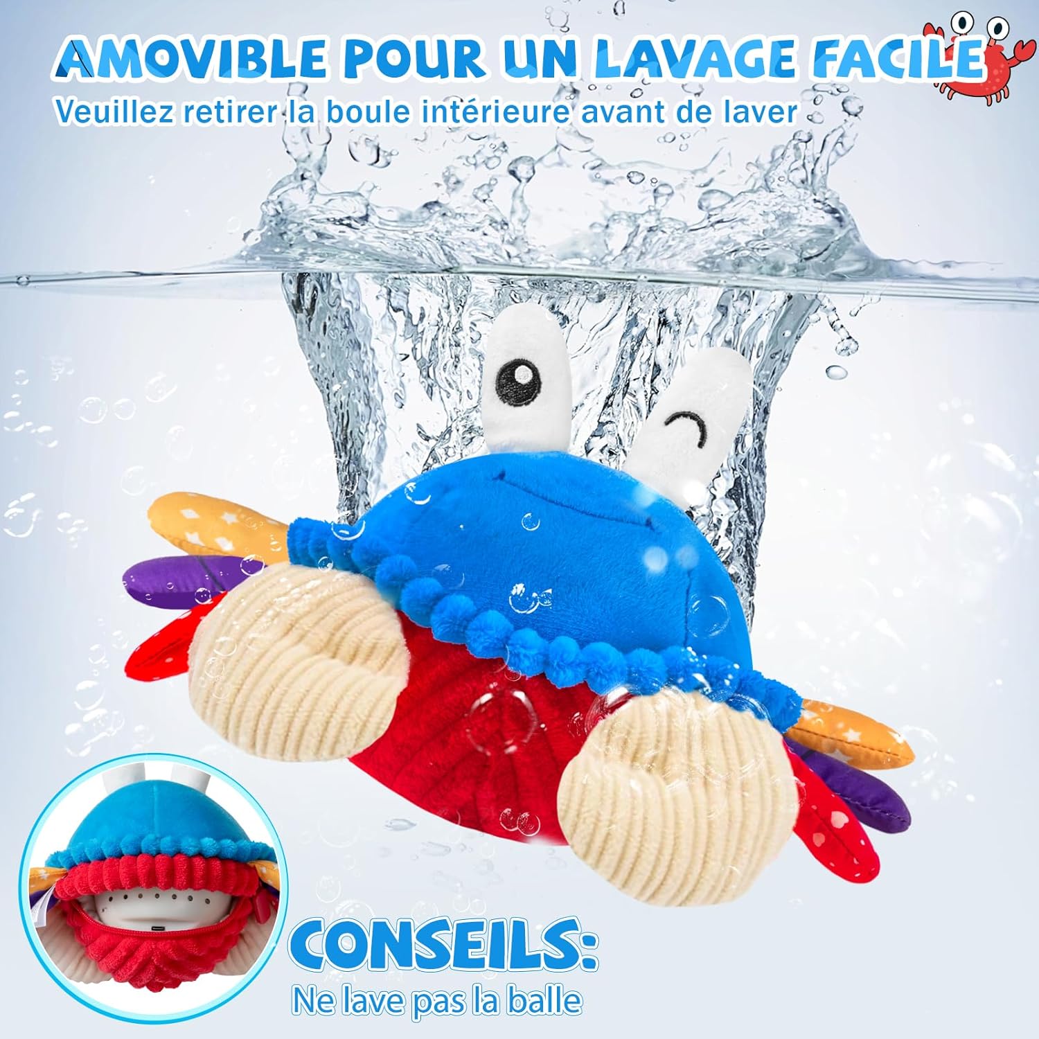 Thumbnail 3 de SAIMAND Jouet Bébé Crabe Musicale interactif 6-18 mois avec enregistrement (bleu)