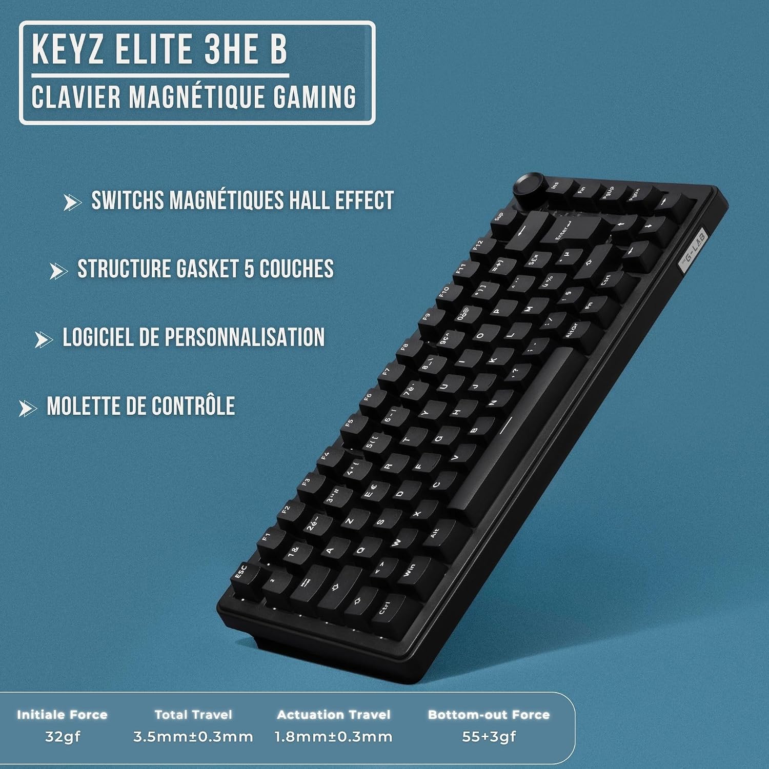Thumbnail 1 de THE G-LAB KEYZ Elite 300 HE – klawiatura gamingowa 75% Hall Effect, AZERTY FR