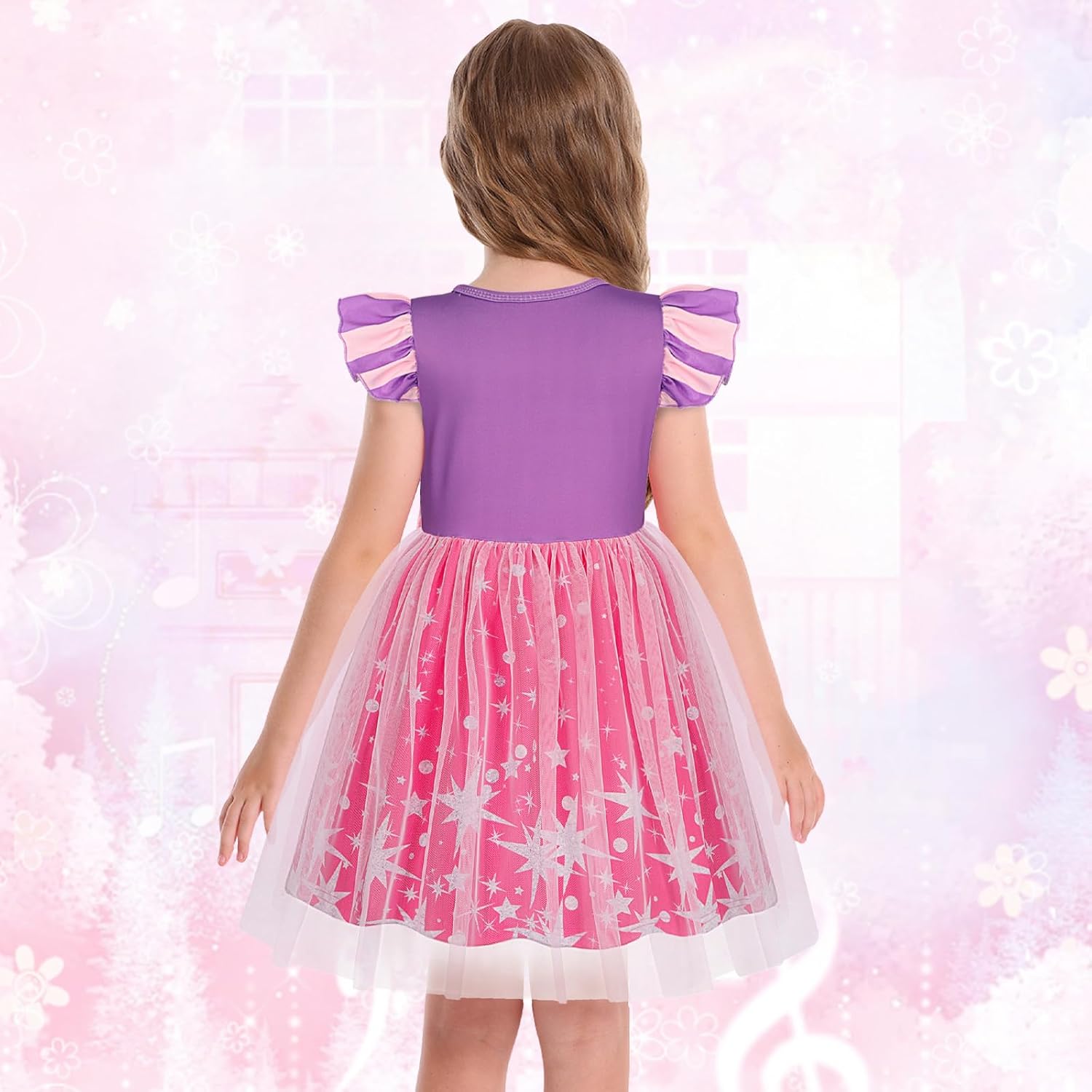 Detalle de HenzWorld Princess A-line Tulle Dress for Girls with Flutter Sleeves