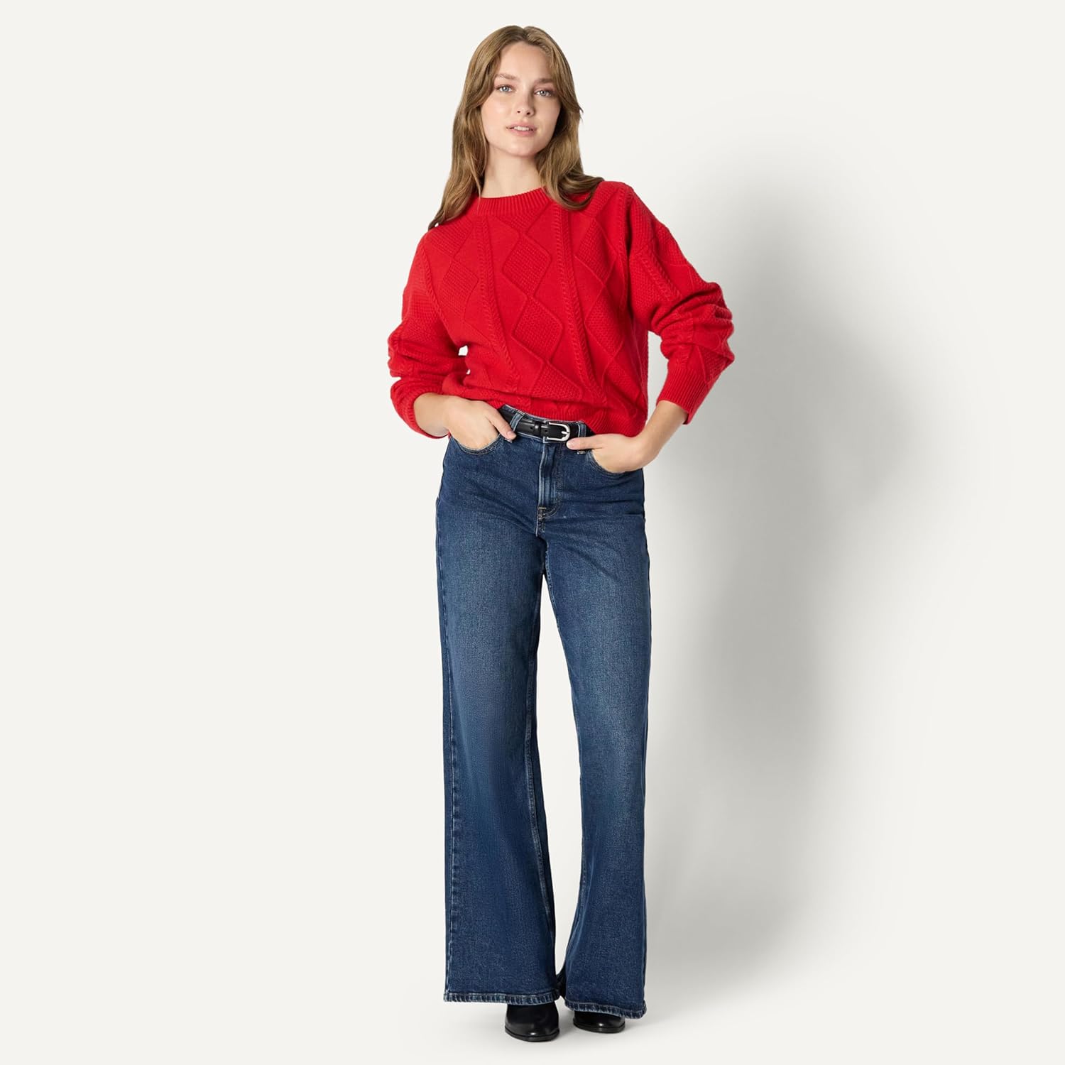 Thumbnail 2 de Amazon Essentials Damen Relaxed-Fit Pullover mit Rundhalsausschnitt und Zopfmuster