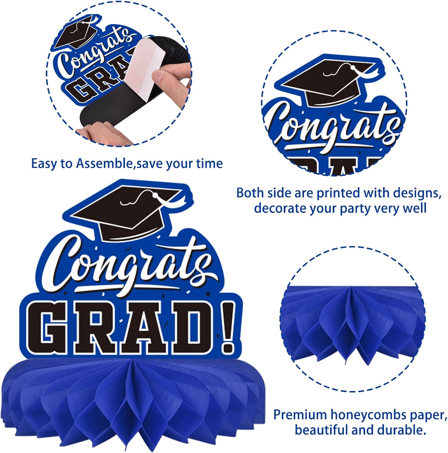 Detalle de 9PCS Graduation Party Decorations Class of 2026 Honeycomb Table Centerpieces (Blue, Black)