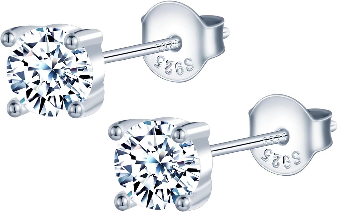 Detalle de MOOFUN 6mm Zirkonia Ohrstecker – 925 Silber, hypoallergen, vielseitig und leicht