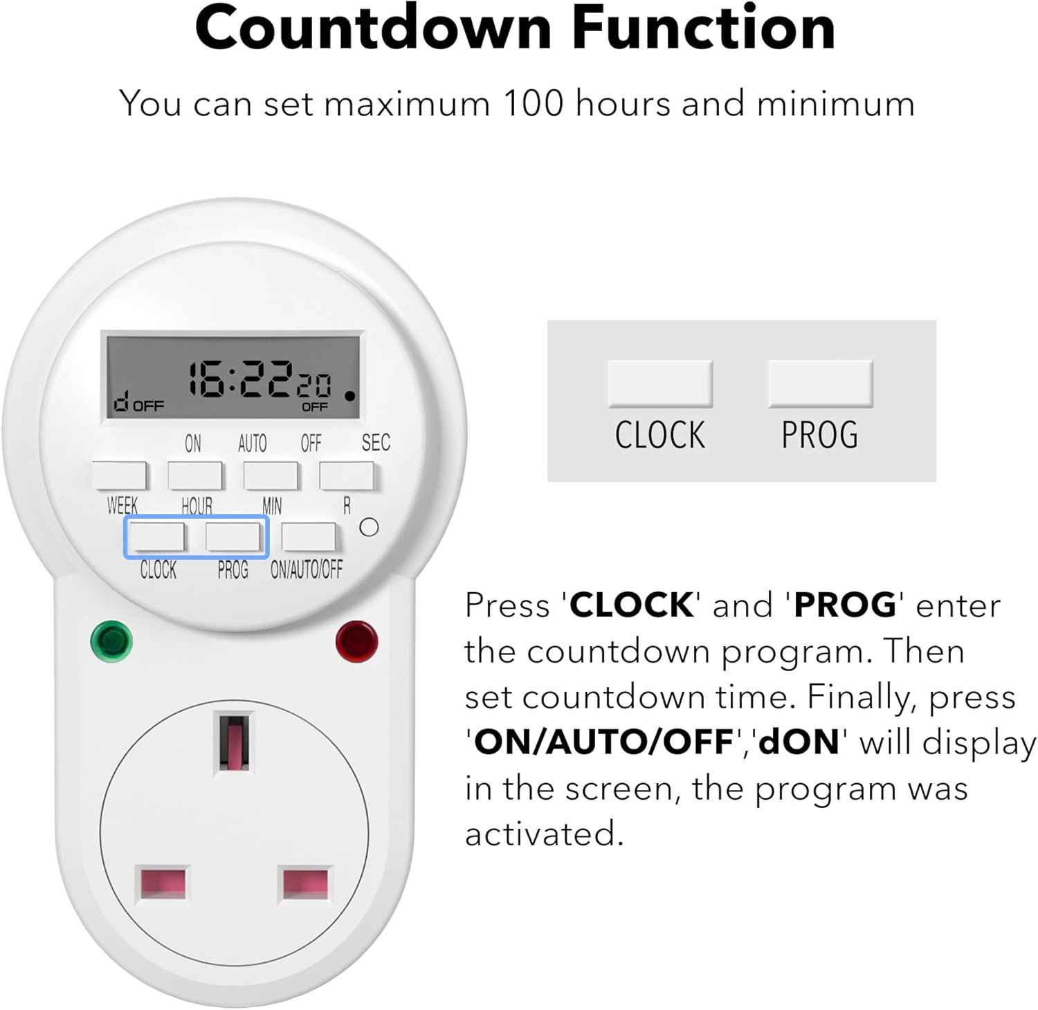 Thumbnail 5 de HBN Digital Programmable Plug-in Timer Socket (2 Pack) with 9 Programs, 24/7 Scheduling and Random Function