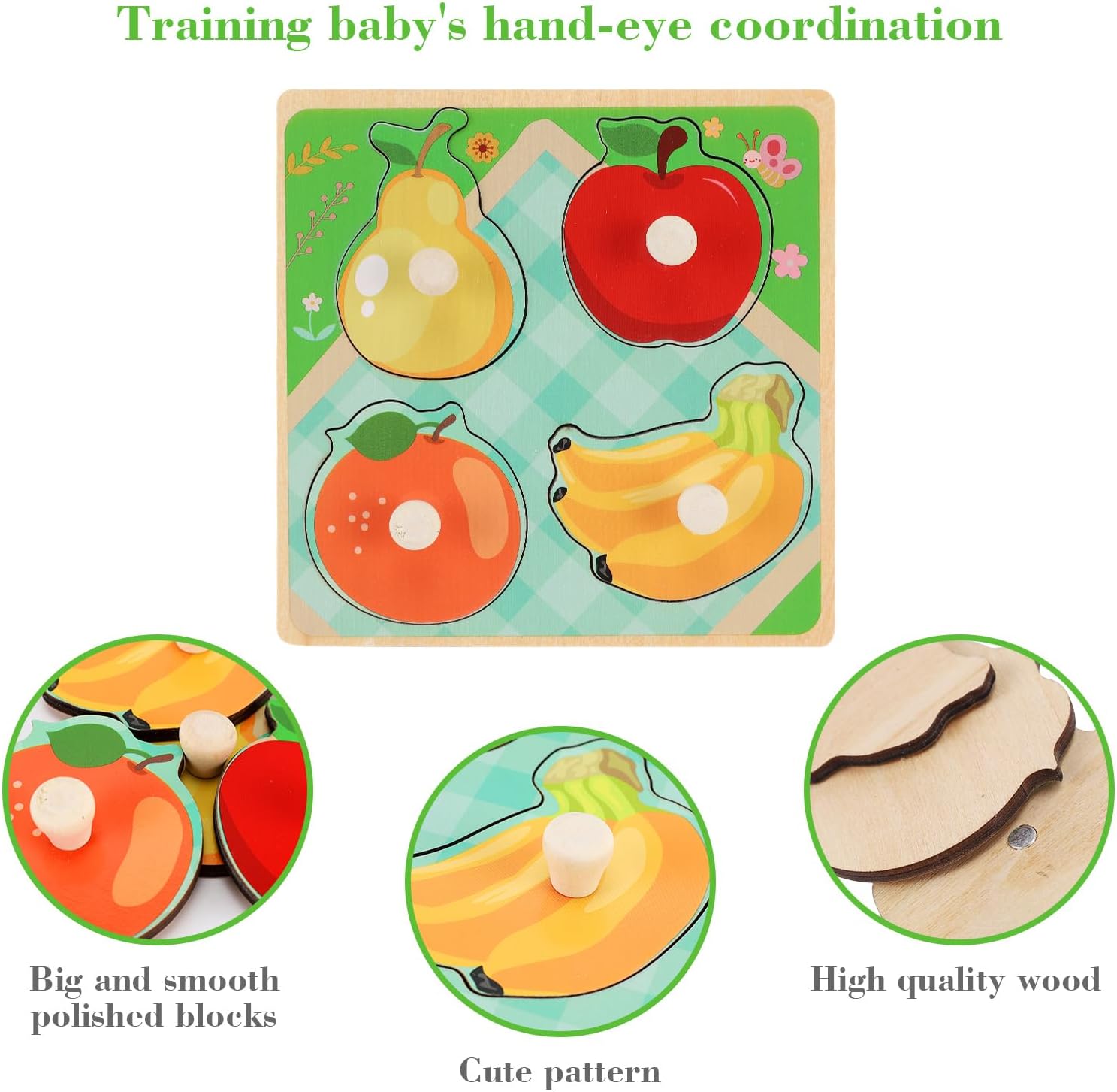 Detalle 2 de Wooden Peg Puzzles for Toddlers 1-3 Set of 4