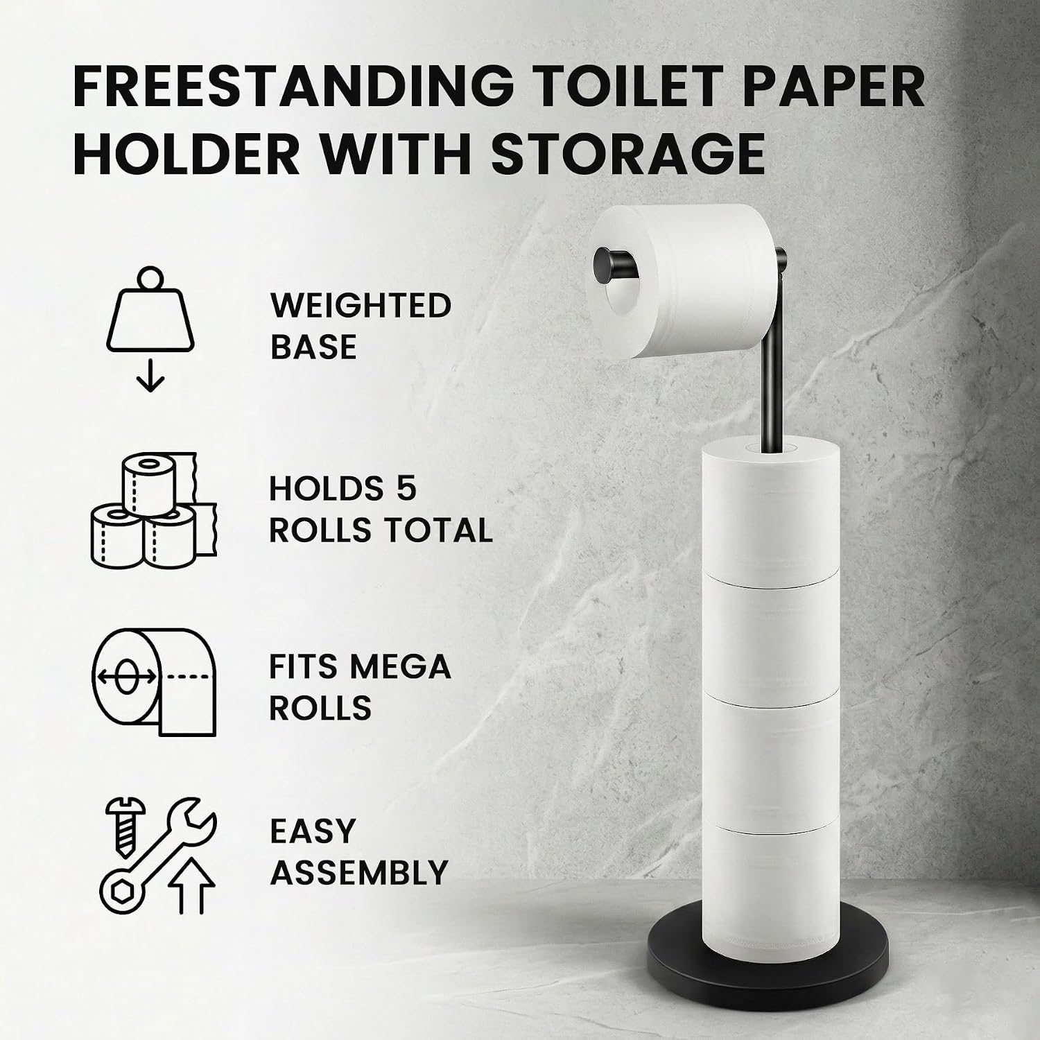 Detalle 2 de Cesun Freestanding Toilet Paper Holder, Black SUS304 Steel, 5-Roll Storage