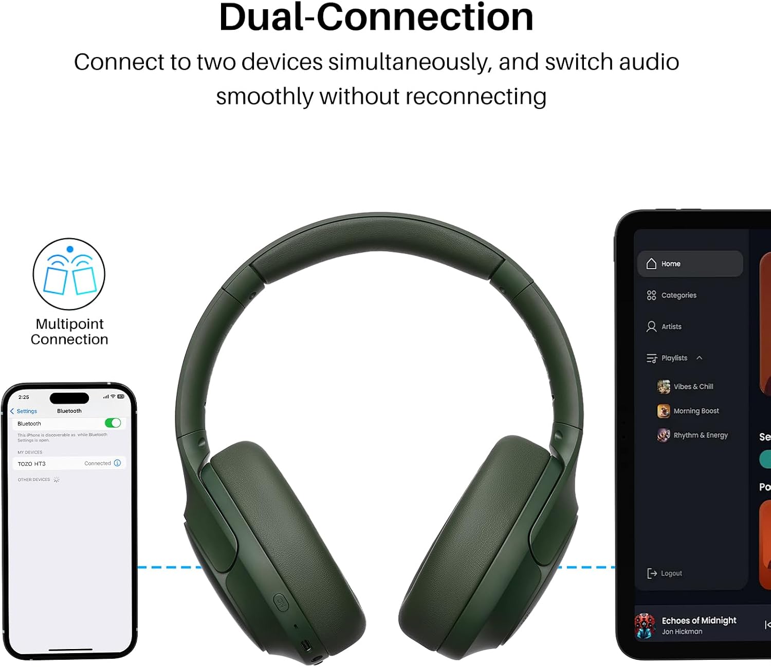 Thumbnail 6 de TOZO HT3 Hybrid Noise-Canceling Over-Ear Headphones, 90-Hour Battery