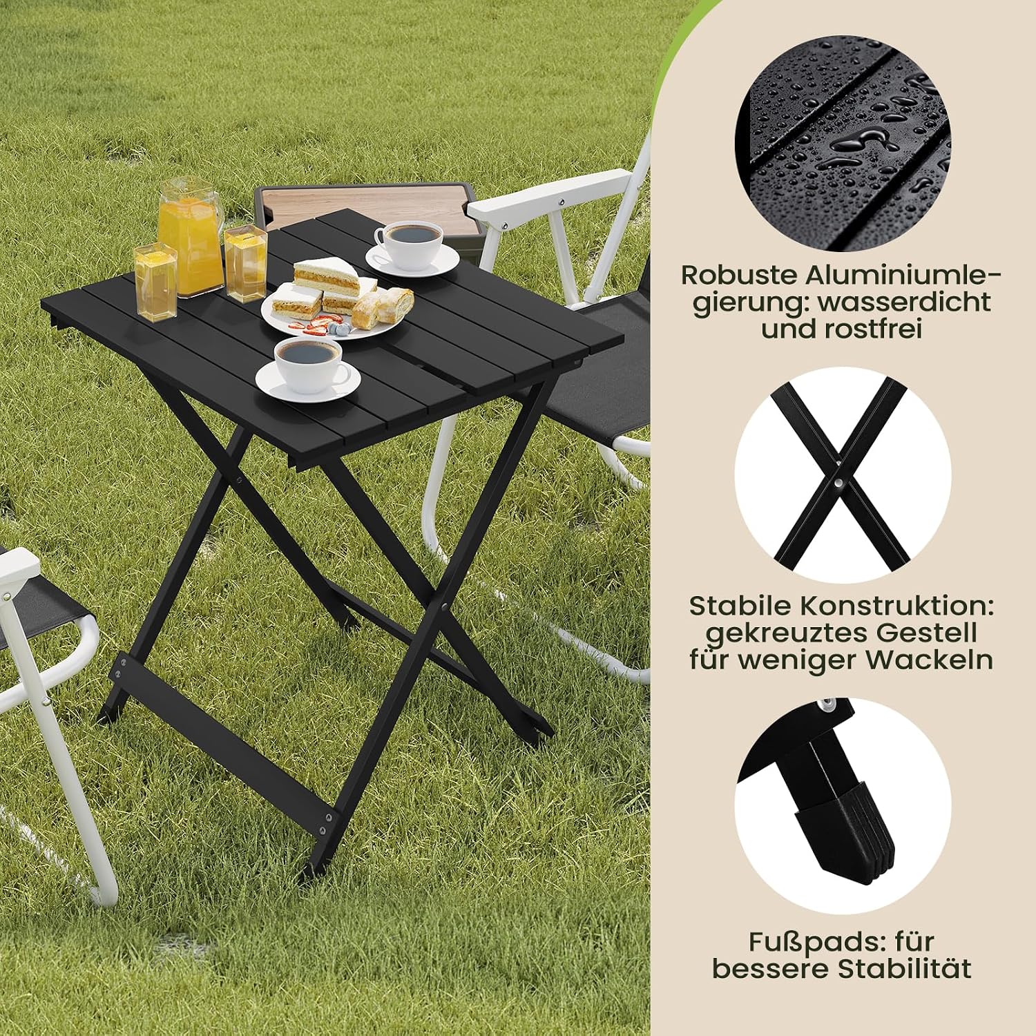 Thumbnail 5 de WOLTU klappbarer Campingtisch aus Aluminium (50,5 × 59,5 × 47 cm) in Schwarz