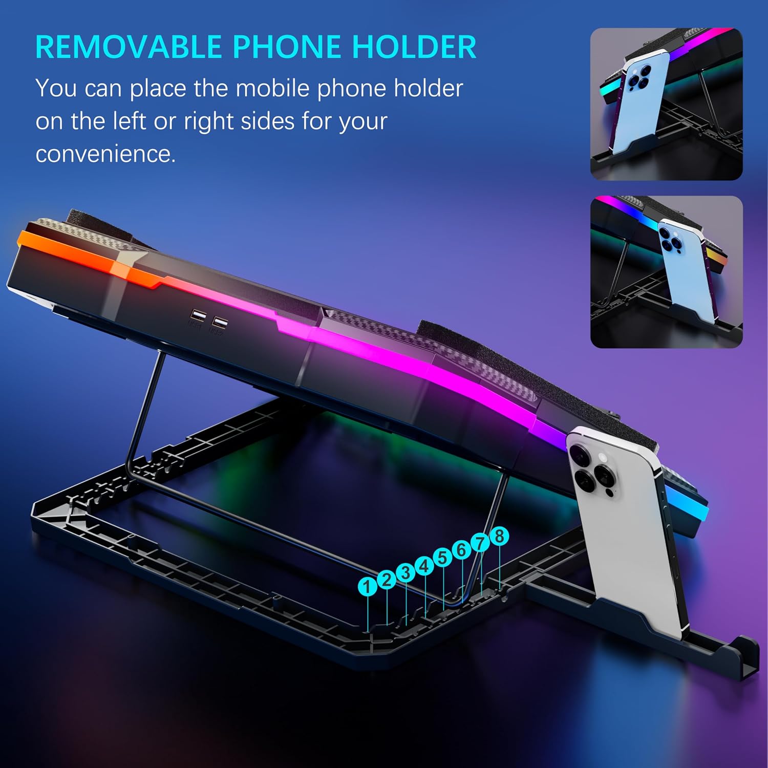 Thumbnail 4 de MOOJAY Laptop Cooling Pad with Powerful Turbo Fan and RGB Lighting (14–19 Inch) – 8 Adjustable Heights