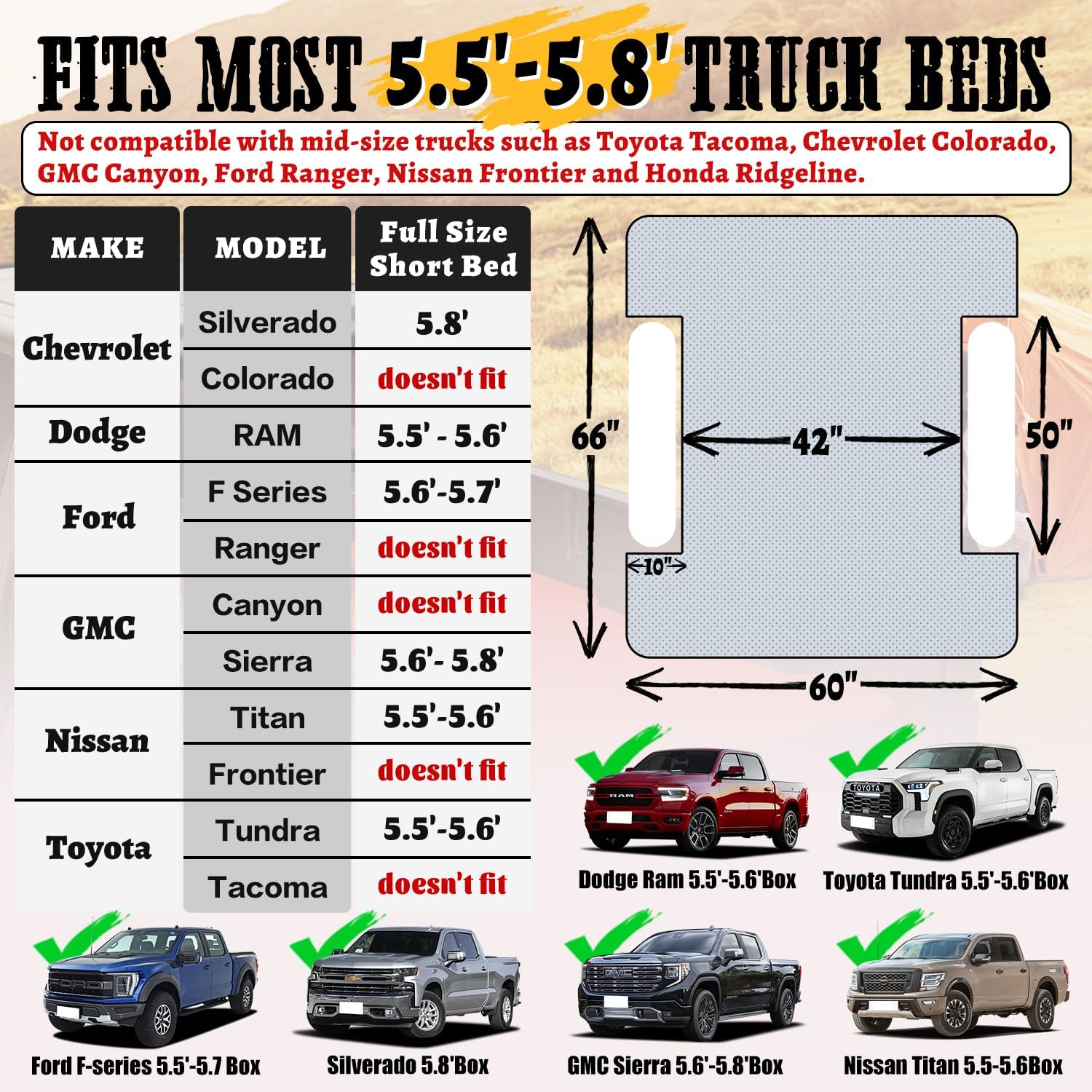 Thumbnail 1 de Umbrauto Inflatable Truck Bed Air Mattress for Full Size Short Beds (5.5–5.8 ft) with Pump & Carry Bag