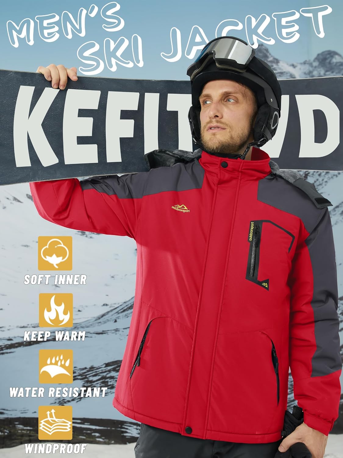 Detalle 2 de KEFITEVD Men's Waterproof Fleece Jacket