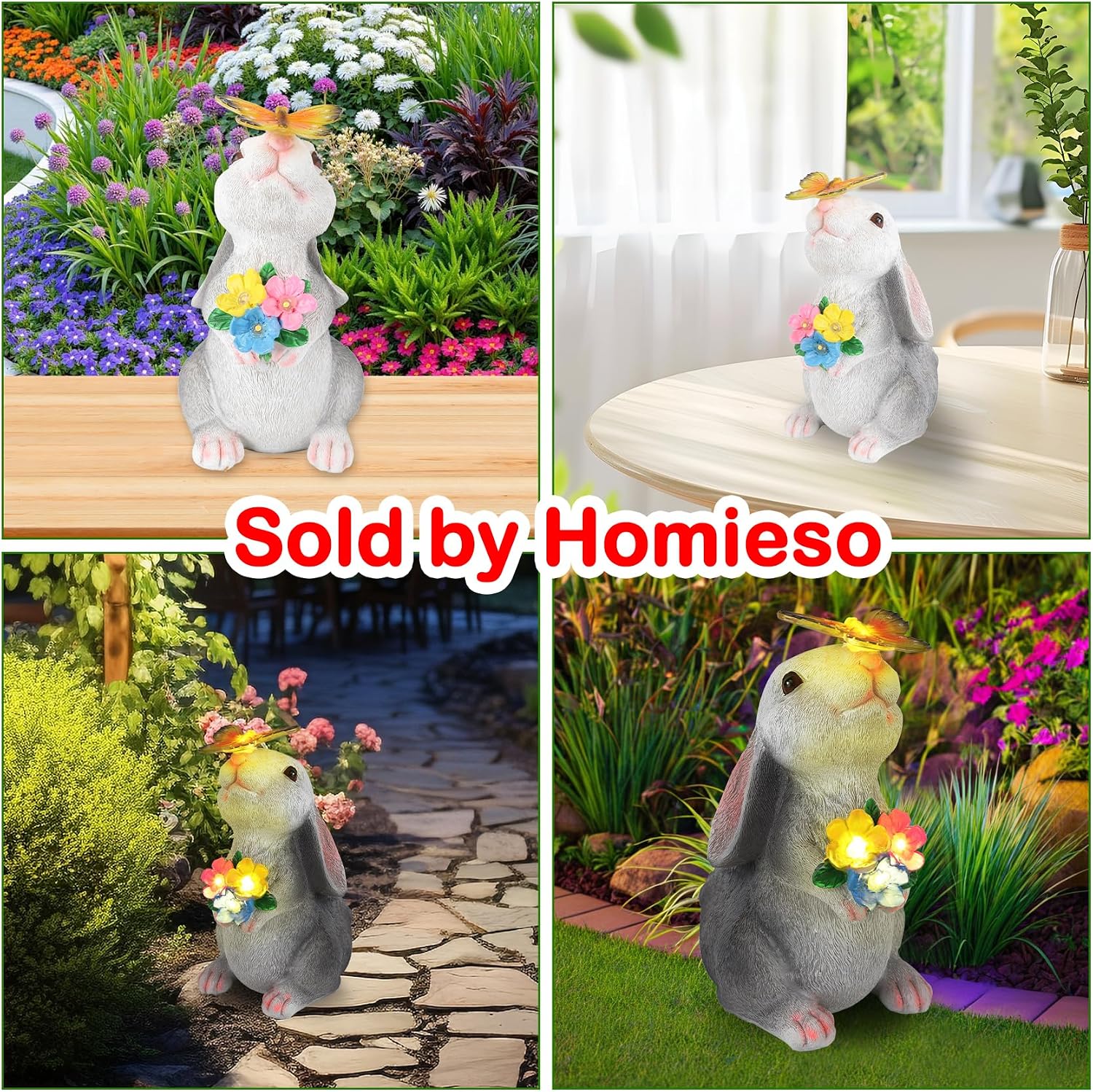 Detalle 2 de Solar rabbit garden statue, resin