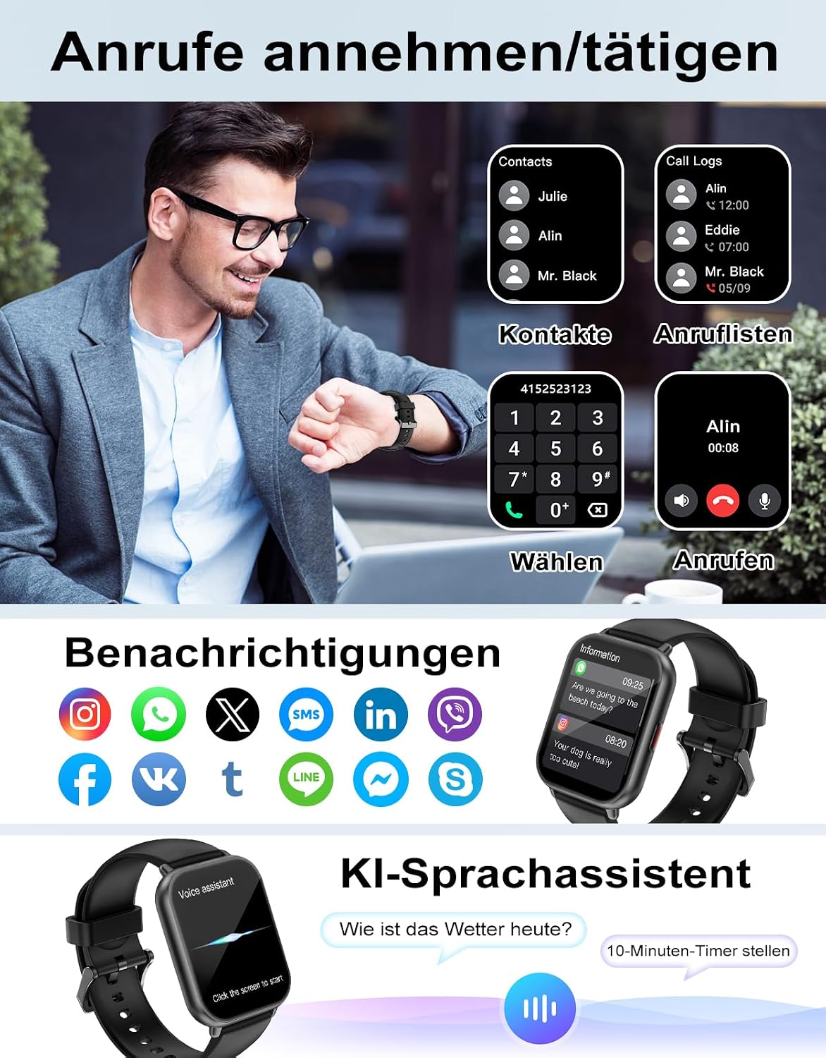 Detalle 2 de RUIMEN Smartwatch Fitnessuhr mit SpO2- und Pulsmessung