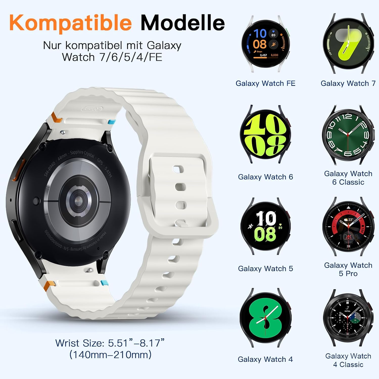 Detalle de Mastten 4er Set Silikon-Armbänder für Samsung Galaxy Watch (No Gap, Quick-Release) – passend für 40/44 mm Modelle