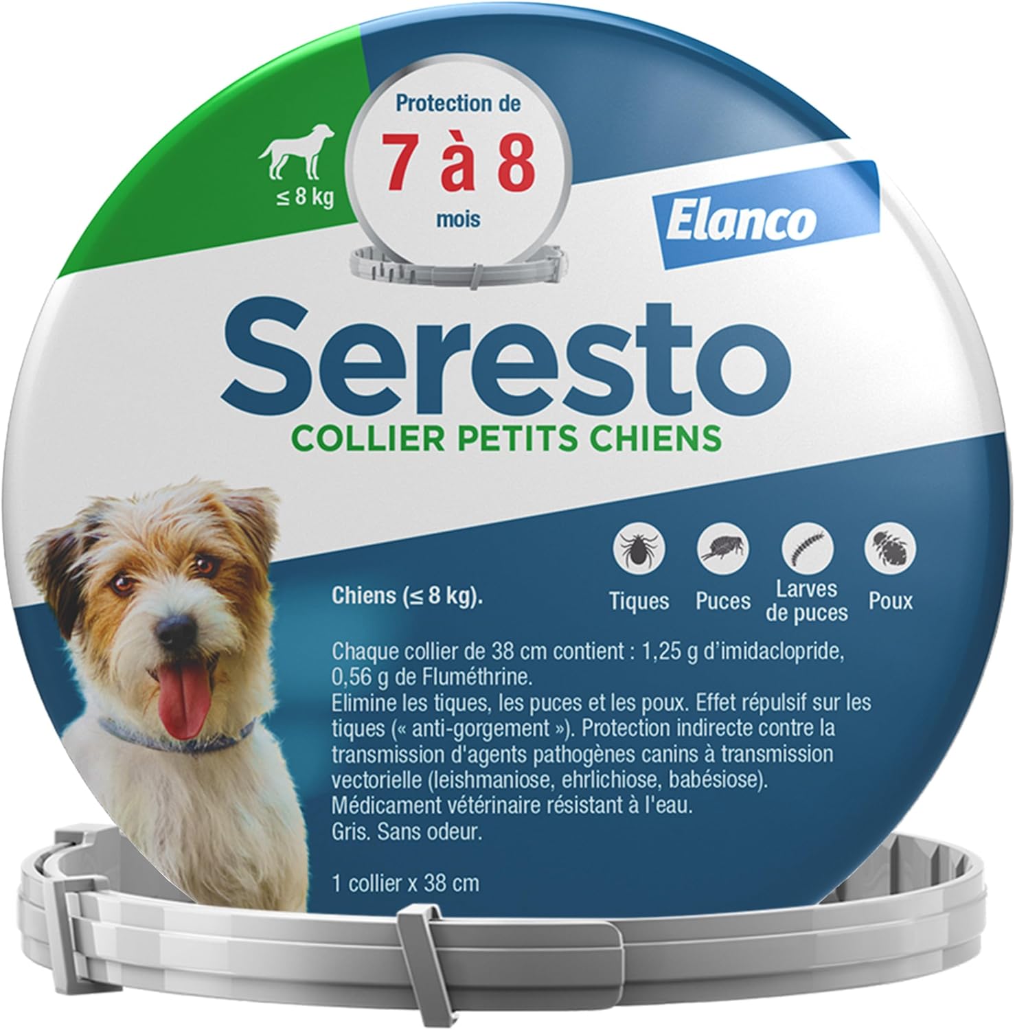 Detalle de Seresto Collier Petits Chiens — Collier antiparasitaire pour chiens <8 kg, 7–8 mois de protection