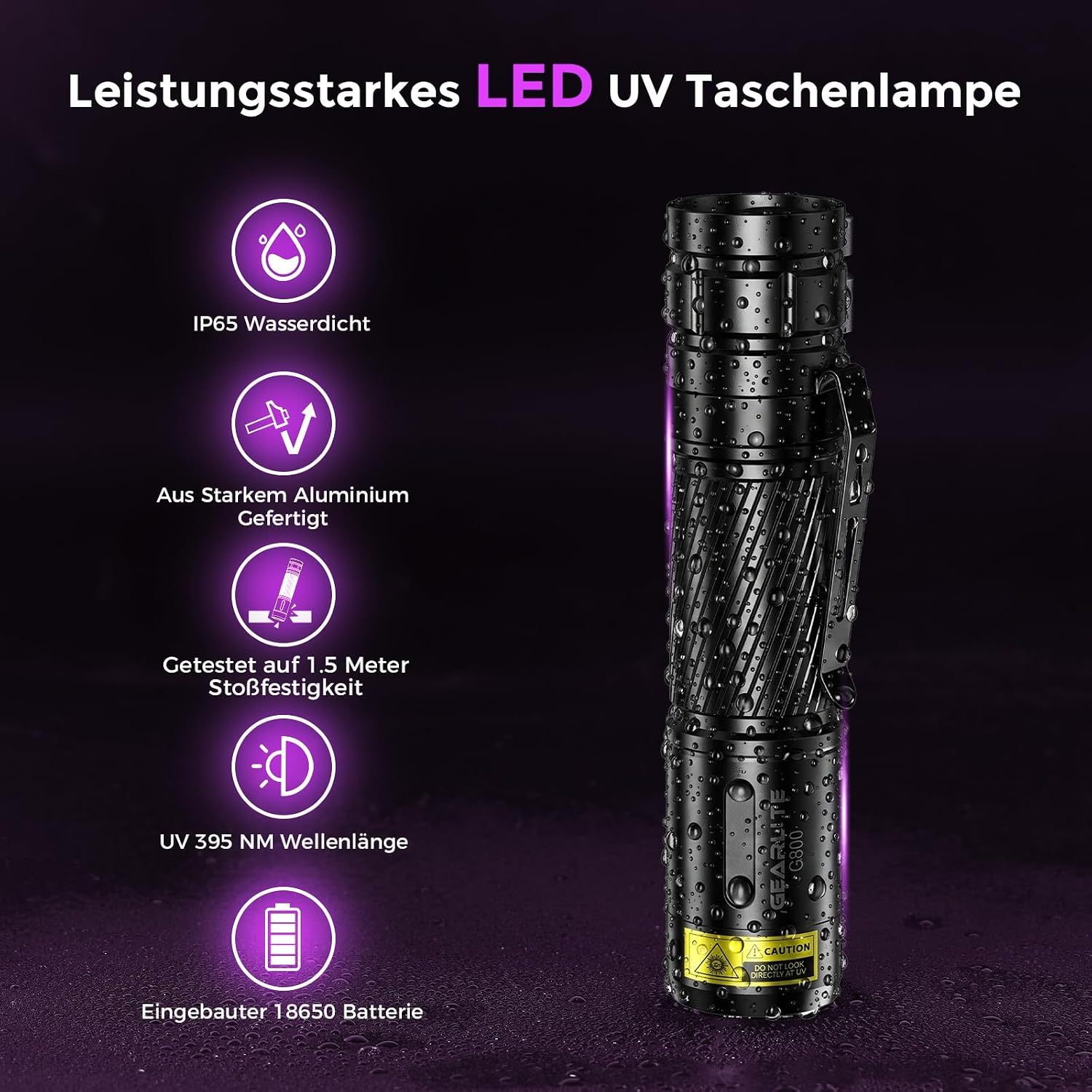 Thumbnail 6 de GEARLITE Wiederaufladbar LED UV 395nm Taschenlampe