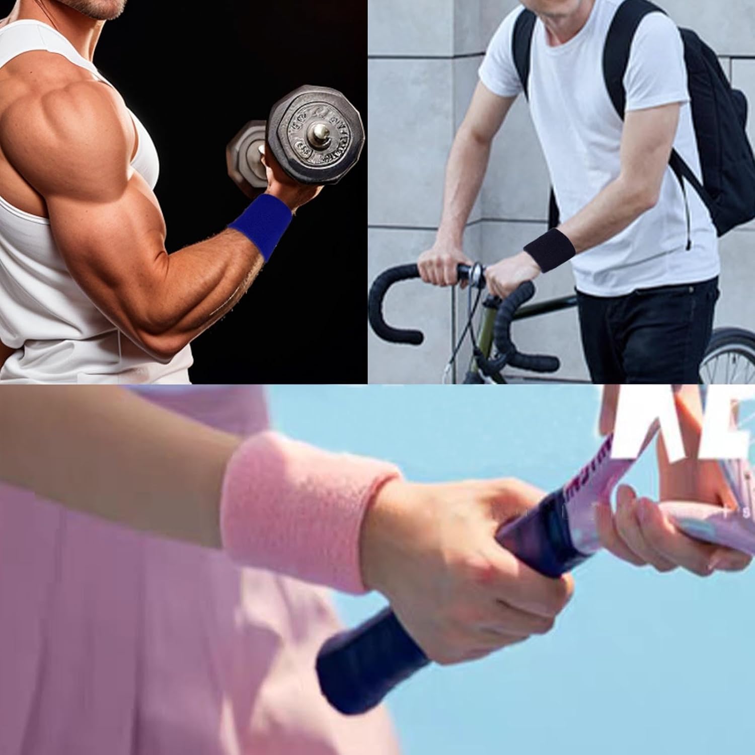 Detalle 2 de Fecawd Sweat-Absorbent Wristbands, 6-Pack Cotton-Blend Sports Bands