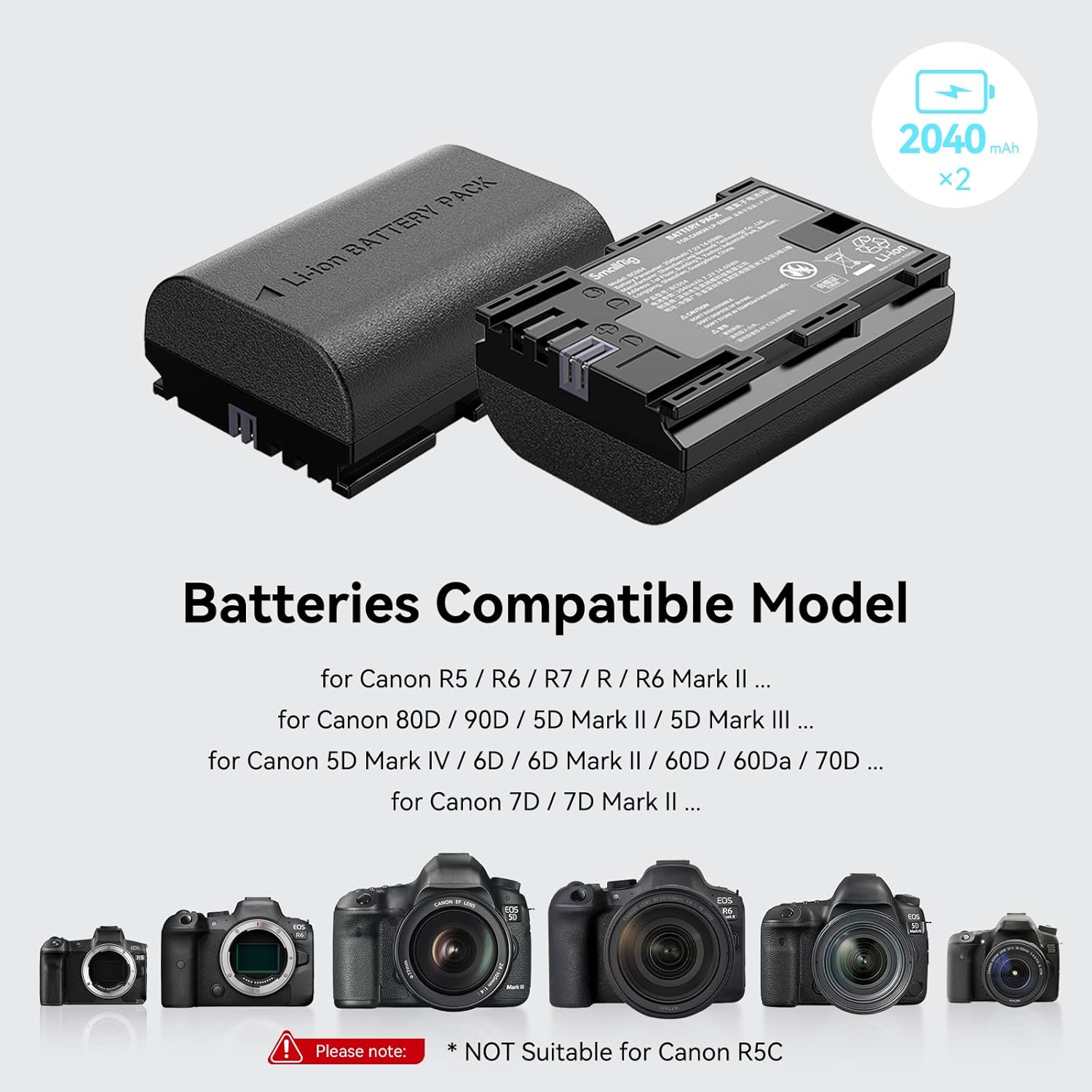 Thumbnail 1 de SMALLRIG LP-E6NH Batteries de Rechange – kit 2x 2040 mAh avec chargeur et LCD (Canon/R6 II, R5, 60D…)