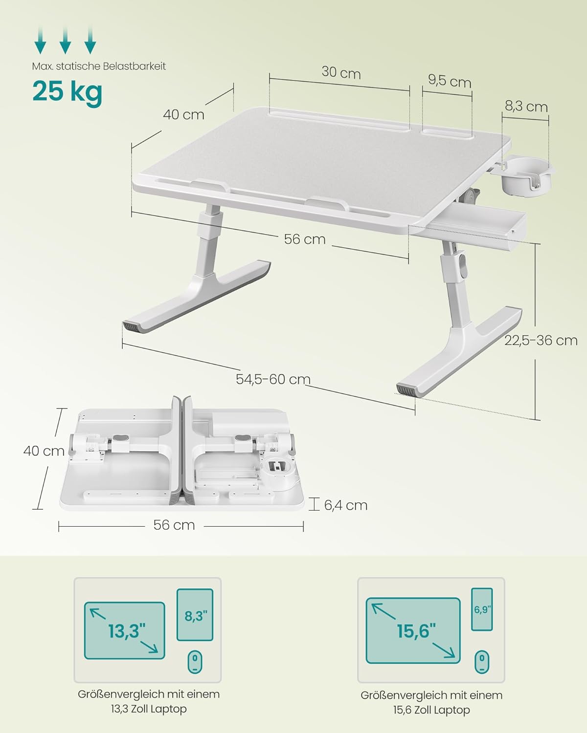 Thumbnail 6 de SONGMICS Laptoptisch LLD113GZ01 – Bett- und Laptoptisch, 56×40 cm, 120° verstellbar, höhenverstellbar, Getränkehalter, Schublade, grau