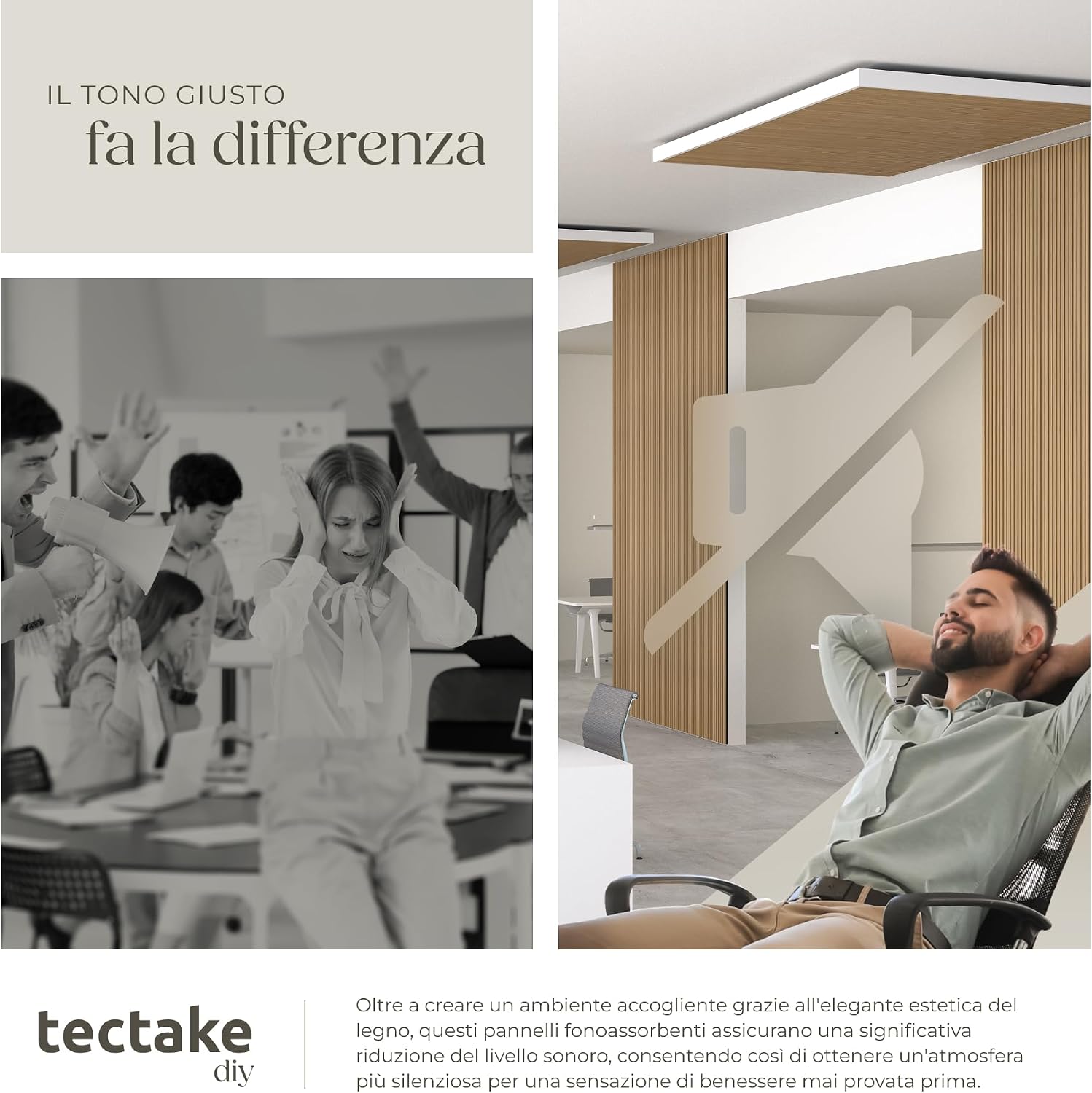 Detalle de tectake Set di 4 Pannelli Acustici Effetto Legno: design moderno e assorbimento elevato