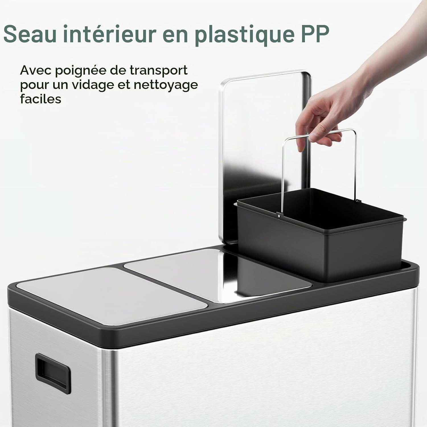Detalle 1 de Clevich 45LSC selectief sorteersysteem, 3 x 15 liter, zilver staal