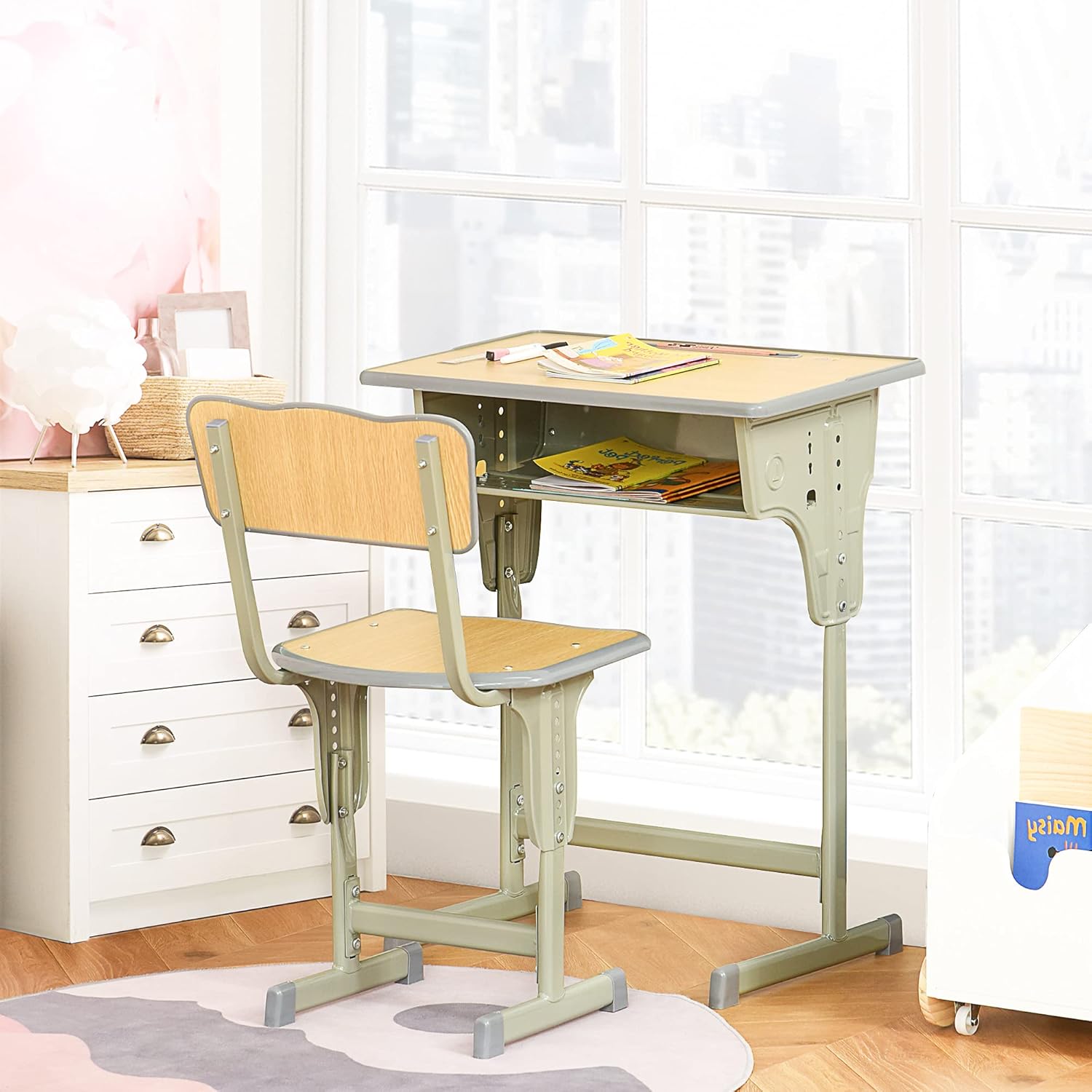 Detalle 2 de HOMCOM Bureau enfant vintage réglable