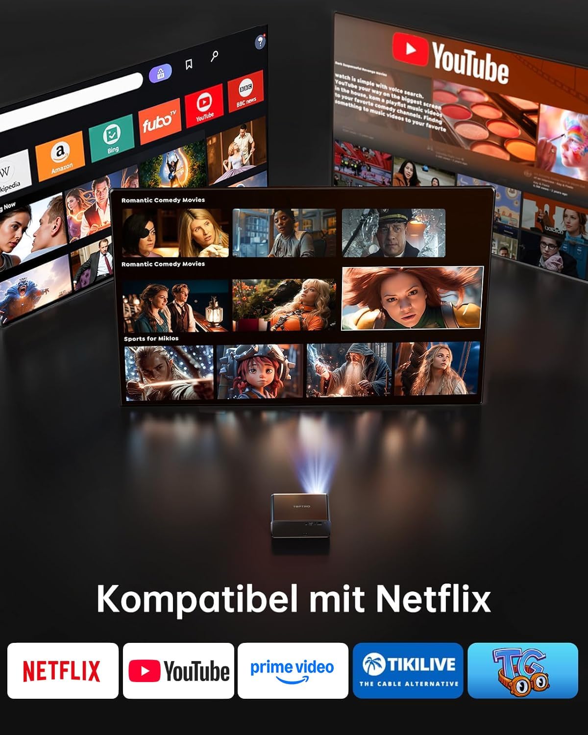 Detalle 2 de TOPTRO Smart Beamer 4K Heimkinoprojektor 1000 ANSI