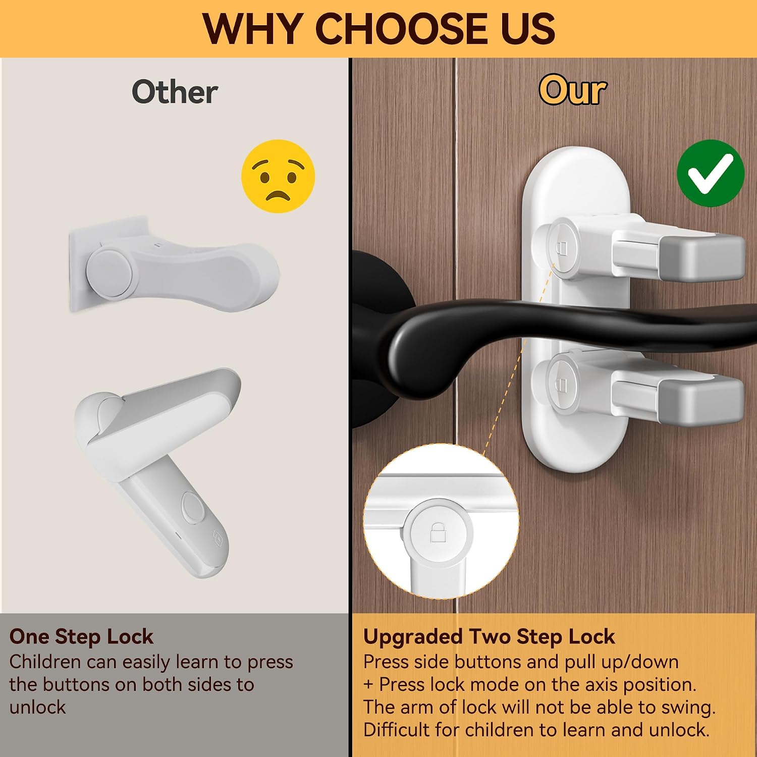 Thumbnail 4 de 4 Pack Snap-On Door Lever Locks: Dual Lock, No-Tools Baby Safety Locks (White)